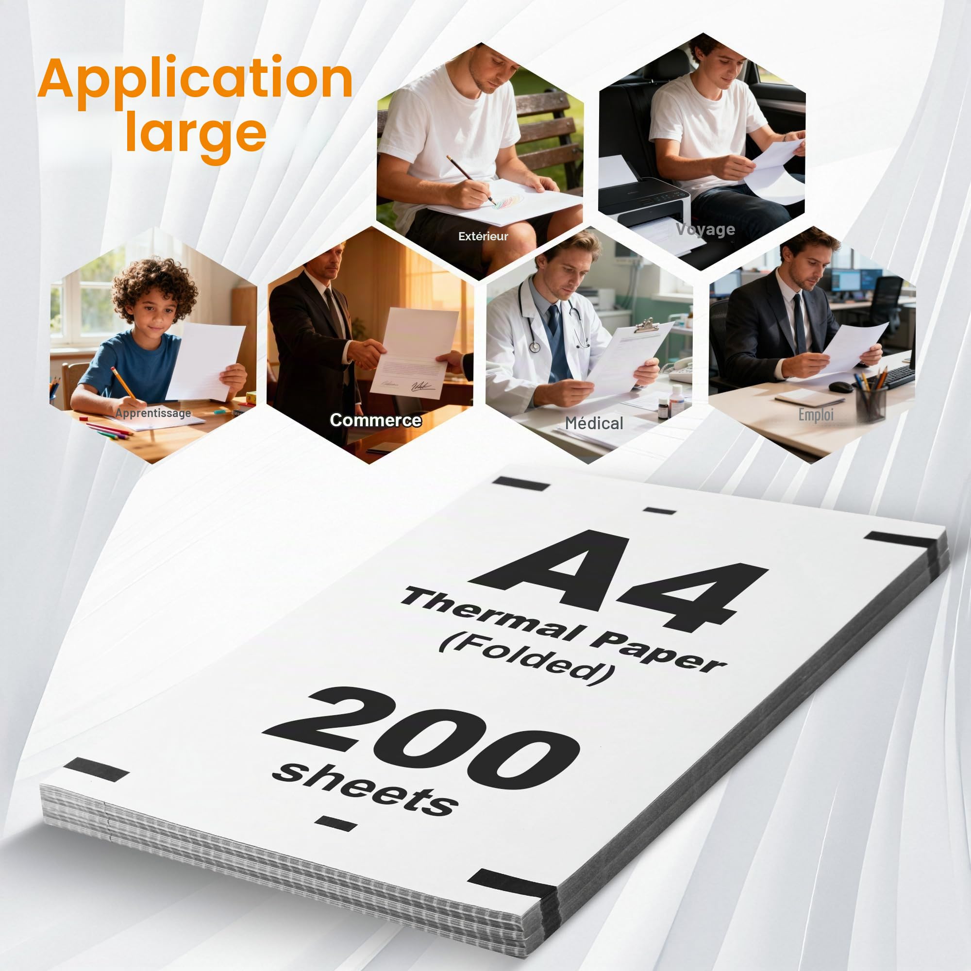 Papier Thermique A4 200 feuilles 210 x 297 mm Pliable pour imprimante thermique documents et photos