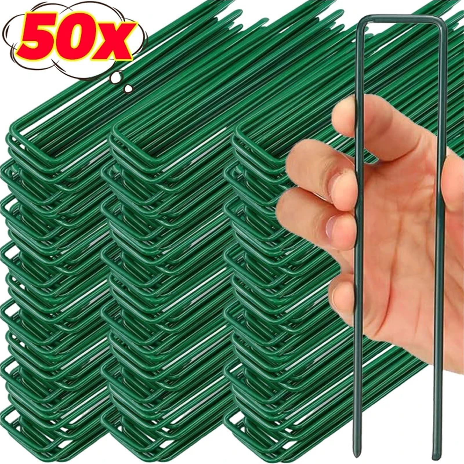 Picchetti Da Giardino 100/10 pezzi graffette da giardino tipo U tubi for recinzione pesanti paletti for zolle erbose zincato paesaggio picco con prati chiodi a terra(Black-15X4X0.3CM,50PCS)