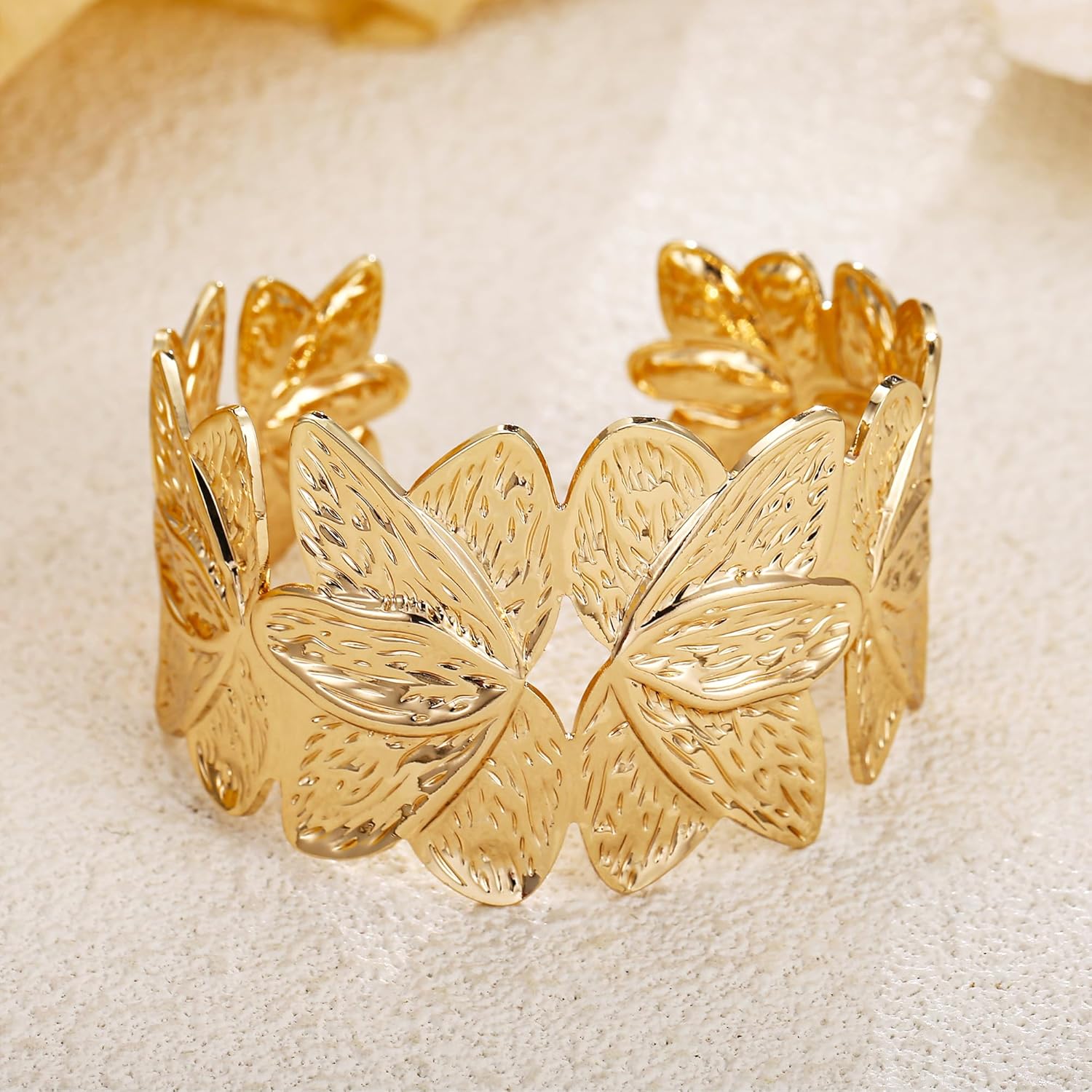Gold Chunky Cuff Bangle Bracelets for Women Ginkgo Leaf Bracelet Boho Wide Bracelets Statement Bracelet Adjustable Jewelry - Image 5