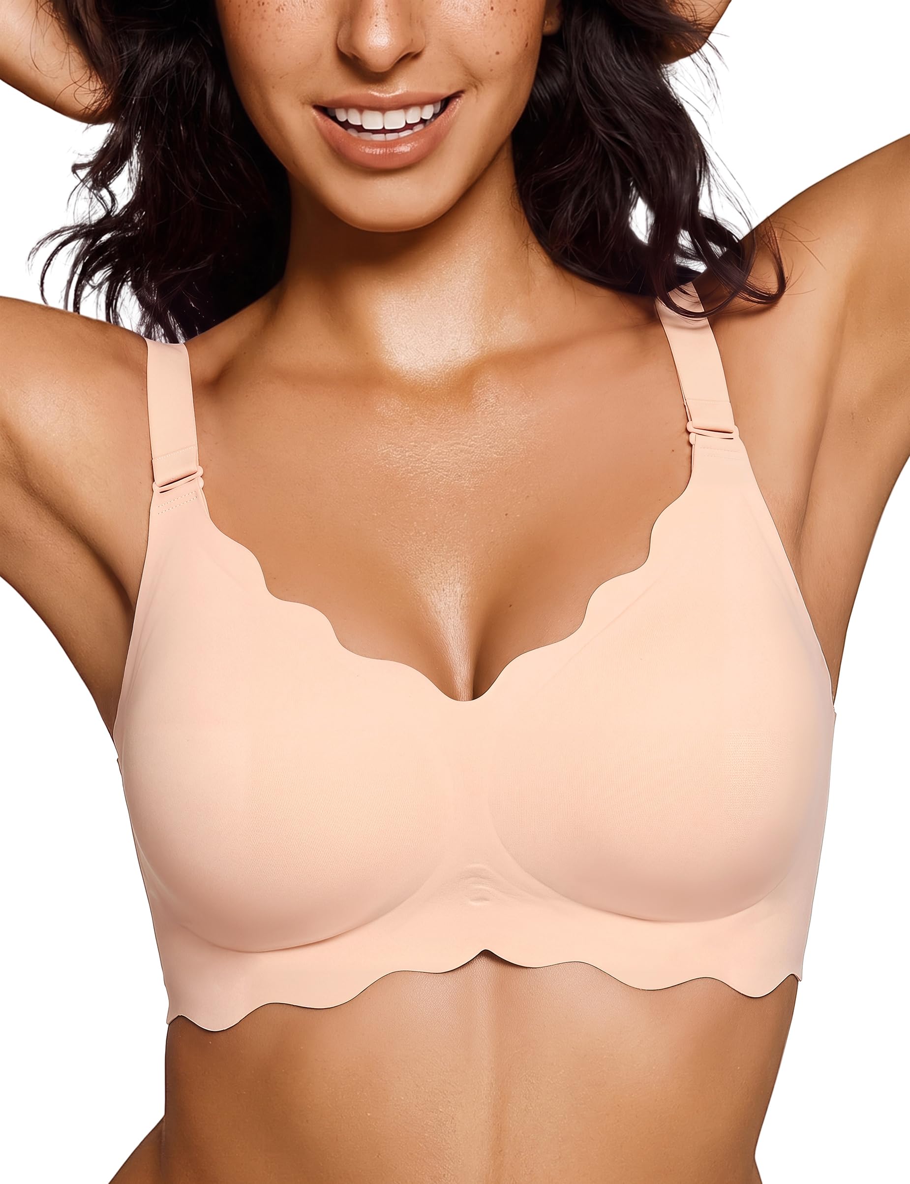 Bresdk BH Damen Ohne Bügel Jelly Bra Wellenkante Bequem Alltag Frauen | BH Große Brüste,BH Damen ohne Bügel, breite Träger, Gepolstert mit weichem Halt, helle Oberteile