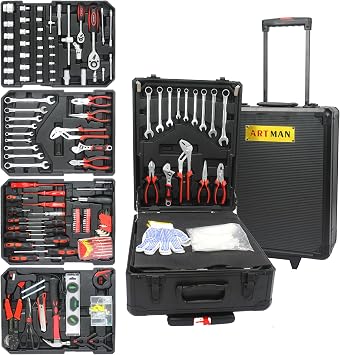 899pcs Artman Tool Set Tool Set Mechanics Kit, General Household Hand Tool Set for Home, Rolling Tool Box with Wheels - Perfect for Craftsman, Diyer, Handyman Black
