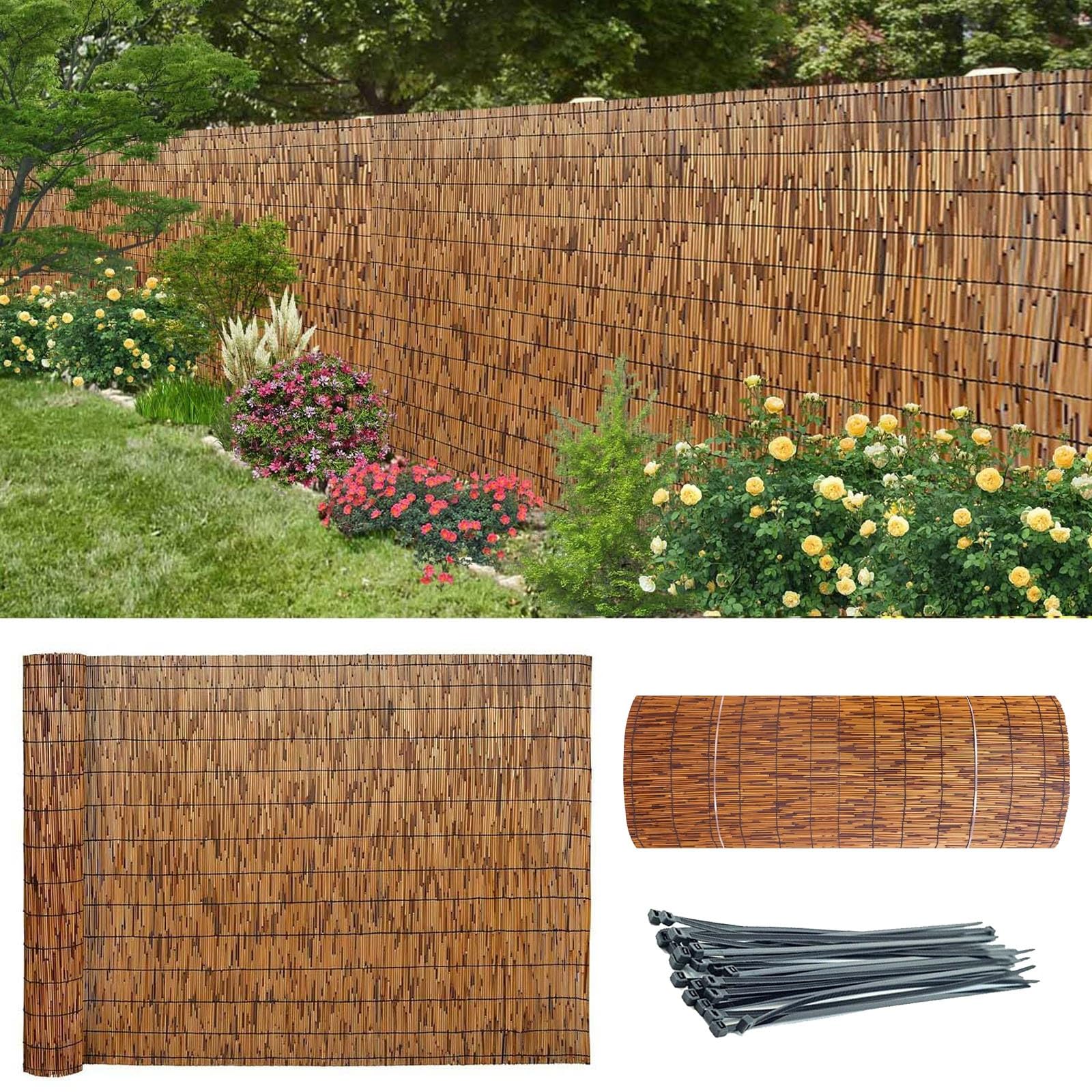 Yufenj Recinzione in Canna per Balcone, Schermo per la Privacy del Patio, Rotoli di Recinzione in bambù 2/3/4/4,7/5,7 Piedi di Altezza, 6,6-33 Piedi di Lunghezza, per Esterno, Galleria
