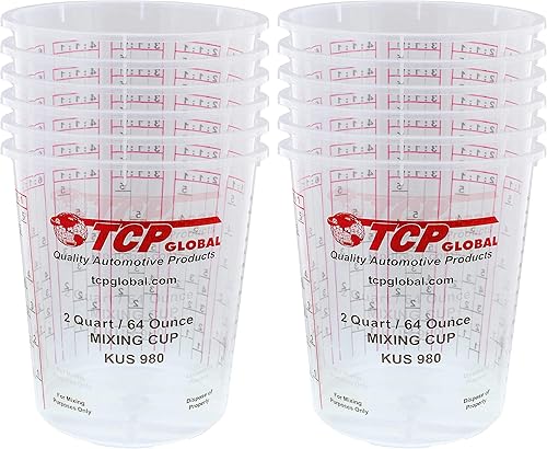 Custom Shop - Paquete de vasos graduados de 12 a 64 onzas 2 cuartos de galón - Las tazas tienen proporciones de mezcla calibradas en el lado de la