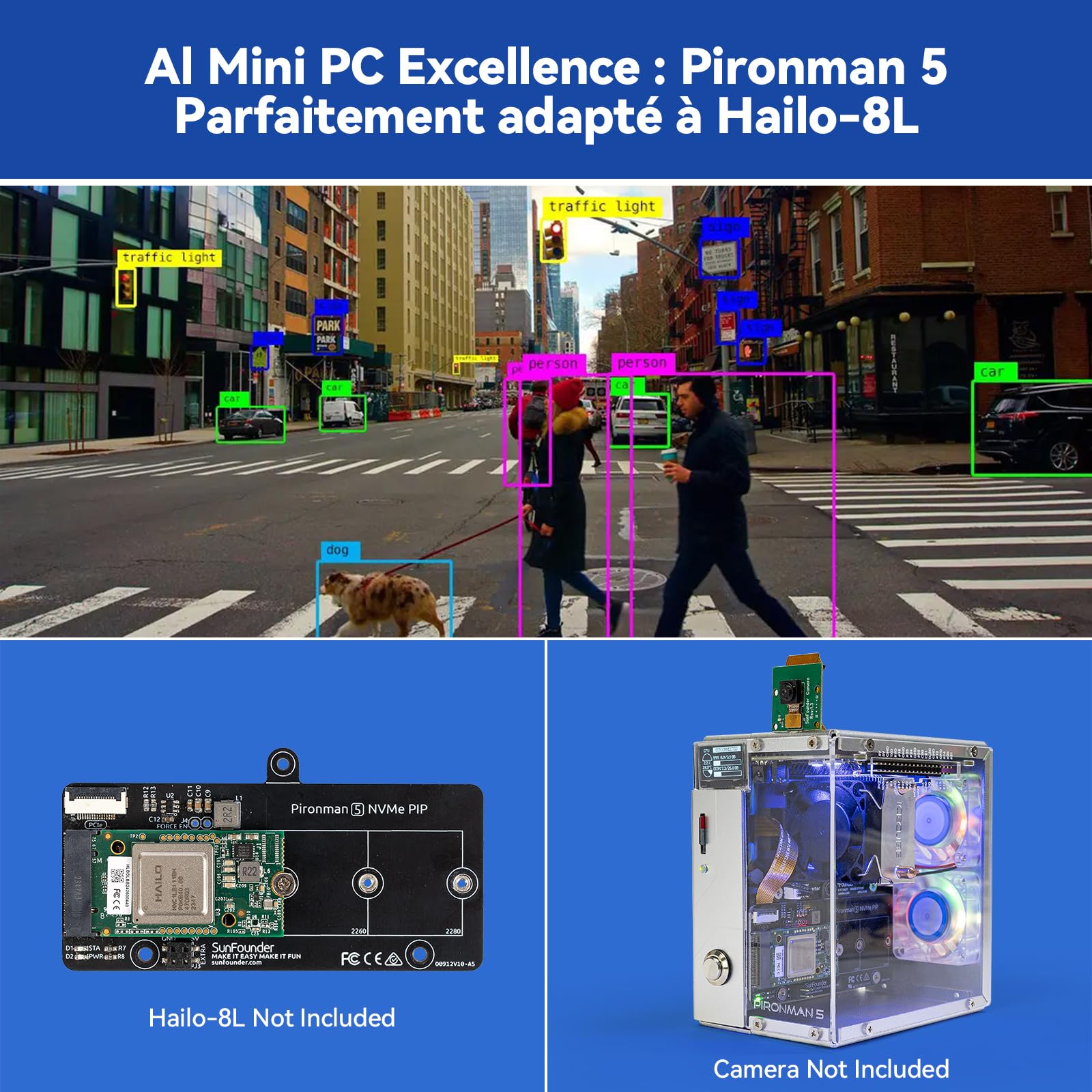 Pironman 5 boîtier Mini PC NVMe M.2 SSD PCIe 2.0/3.0 pour Raspberry Pi 5 Hailo-8L, agent IA OpenClaw, refroidissement tour + double ventilateurs RGB, module OLED 0,96", arrêt sécurisé, HDMI, effet RGB