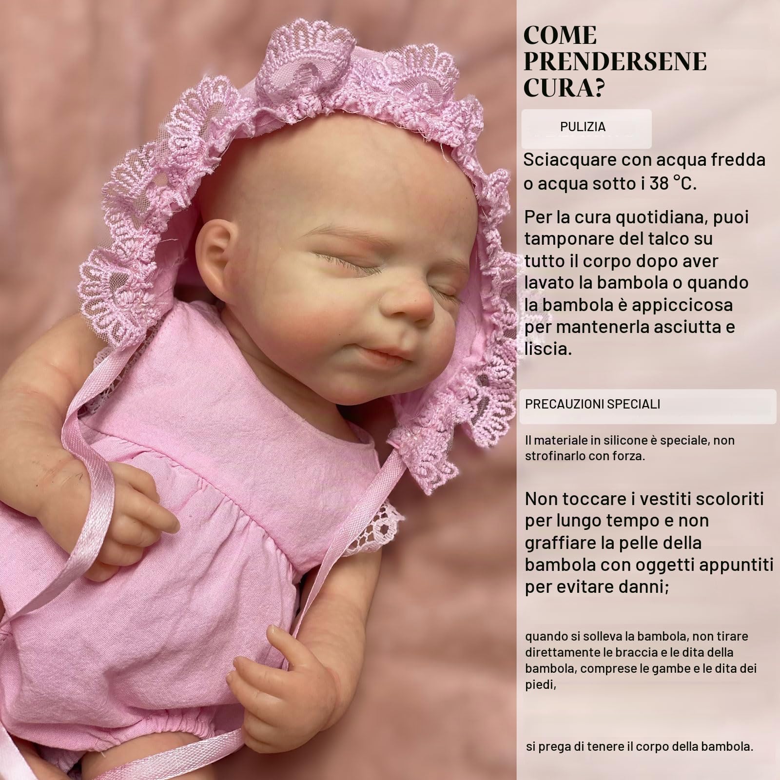 Gileutay 33cm Realistico Bambole Reborn Ragazza Bambola in Silicone Pieno E Solido Neonati Addormentati Dipinti a Mano per Bambina