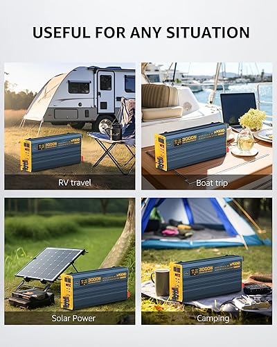 Miniatura 91 de Inversor de corriente de 1500 W/3000 W (pico), onda sinusoidal pura CC de 12 V a 110 V 120 V, convertidor de CA, 3 salidas de CA, inversores