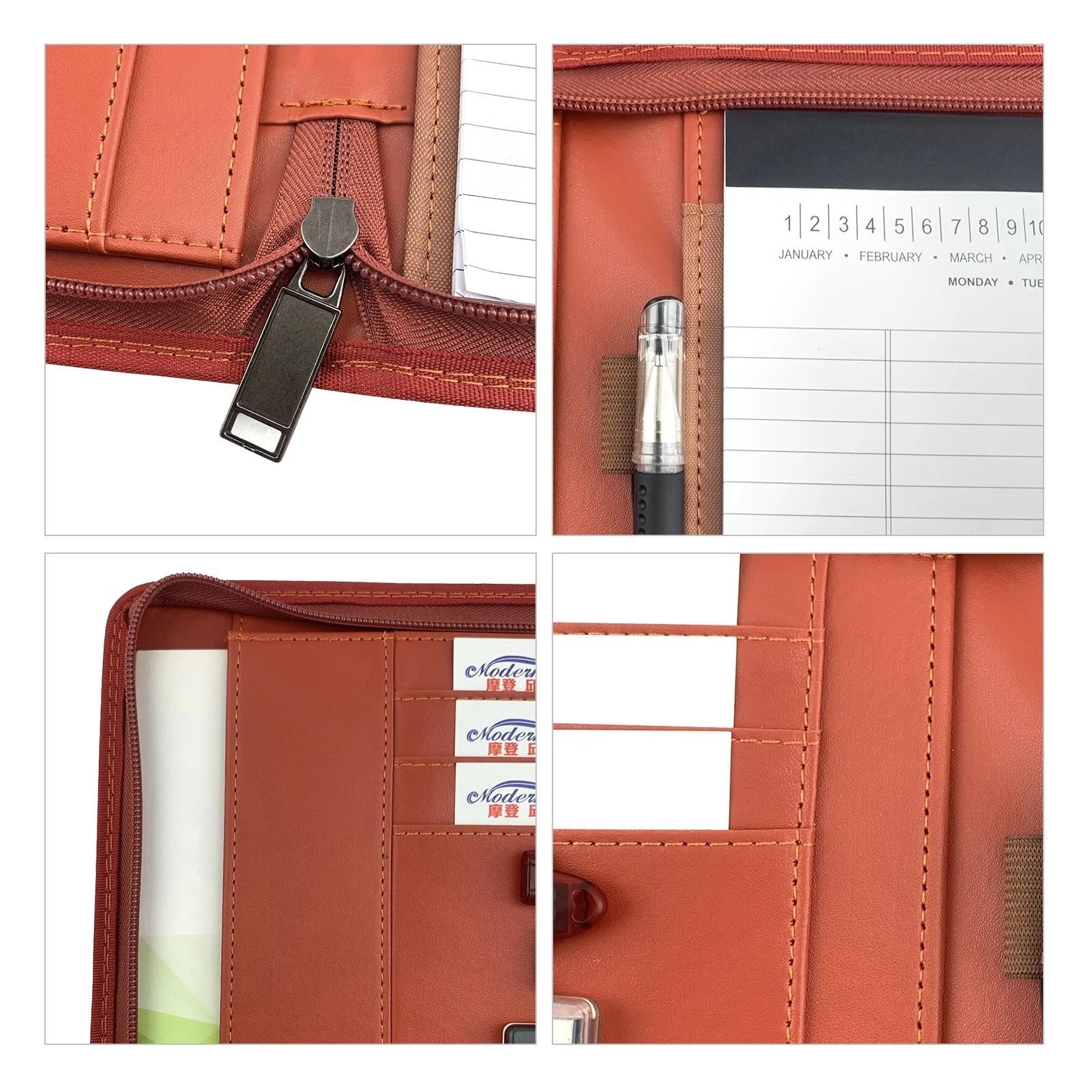 Portadocumenti con cerniera Padfolio A4 in pelle PU calcolatrice Per Archiviazione Documenti