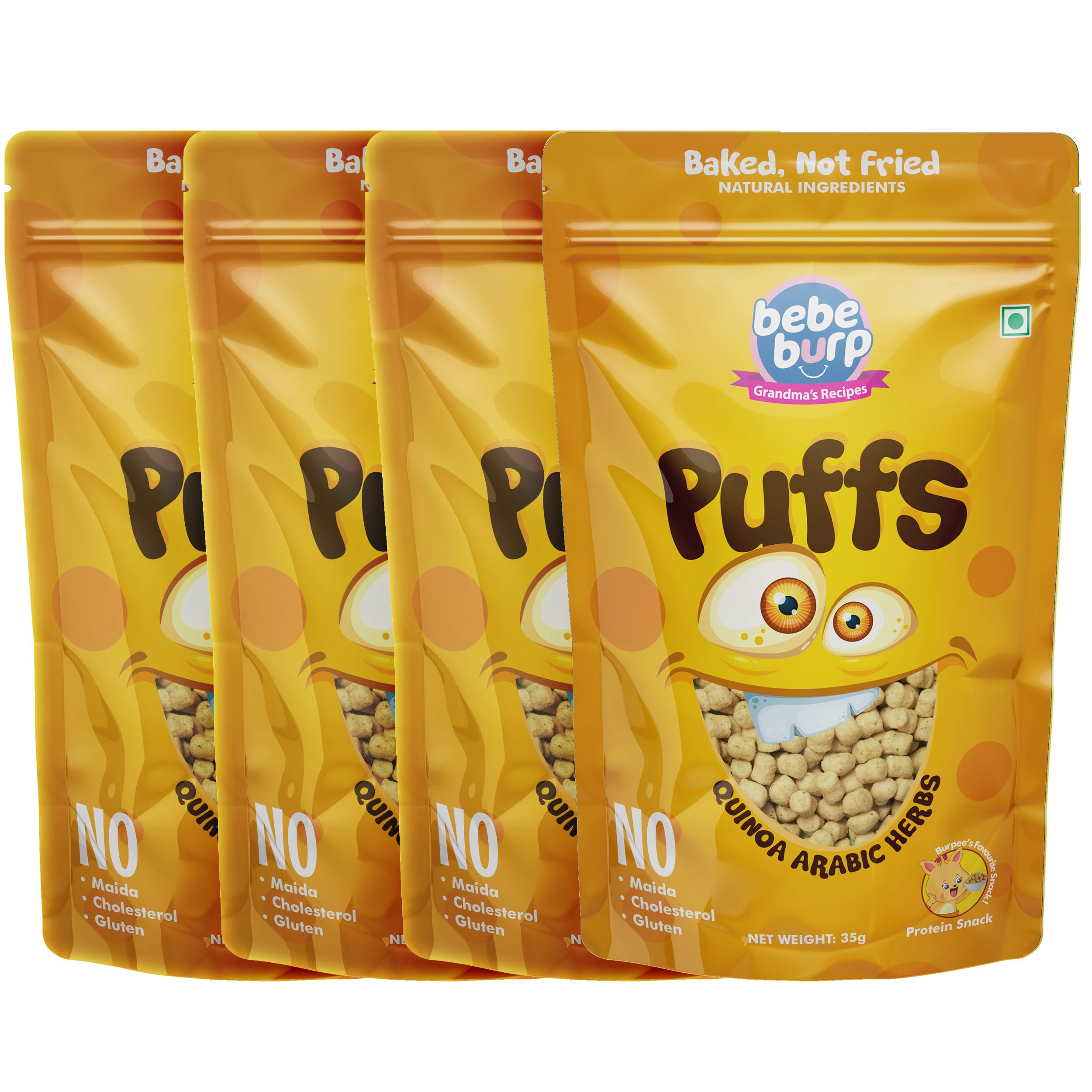 Healthy Puff Snacks | Quinoa Arabic Herbs | Baked Puffs, Not Fried, Protein Snacks | No Maida & Gluten-Free | Travel-Friendly | 35gms Each (Pack of 4)