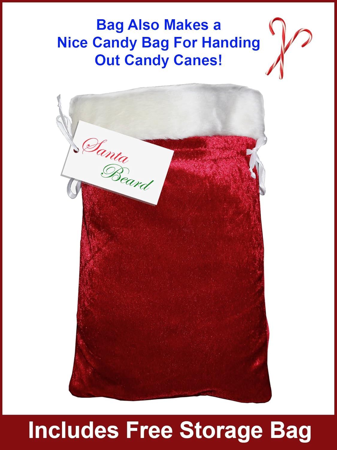 Costume Adventure Deluxe Santa Beard and Wig Set Santa Claus Beard and Wig with Red Velvet Storage Bag For Men - One Size