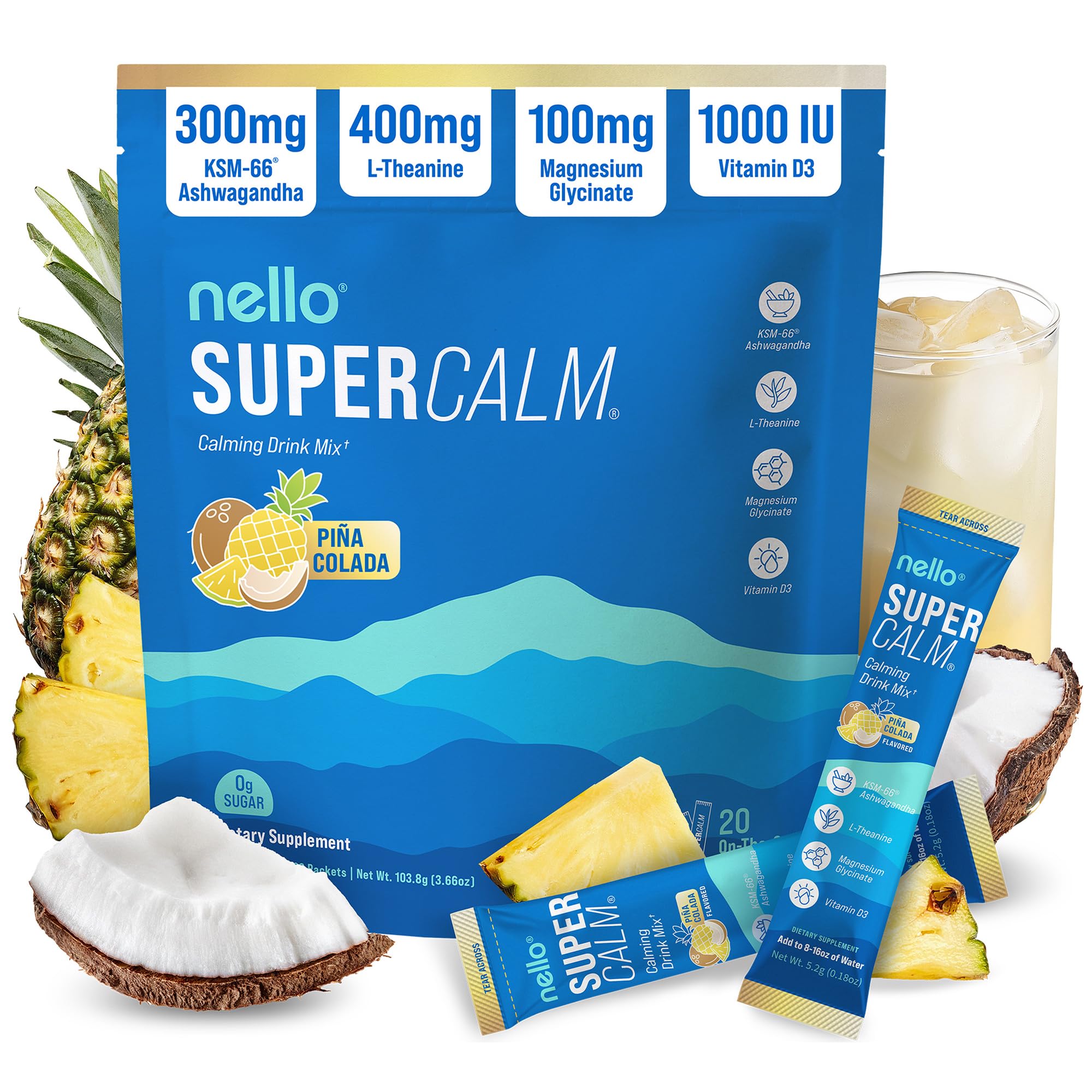 Amazon.com: Nello Supercalm Powdered Drink Mix, Cortisol Reducer