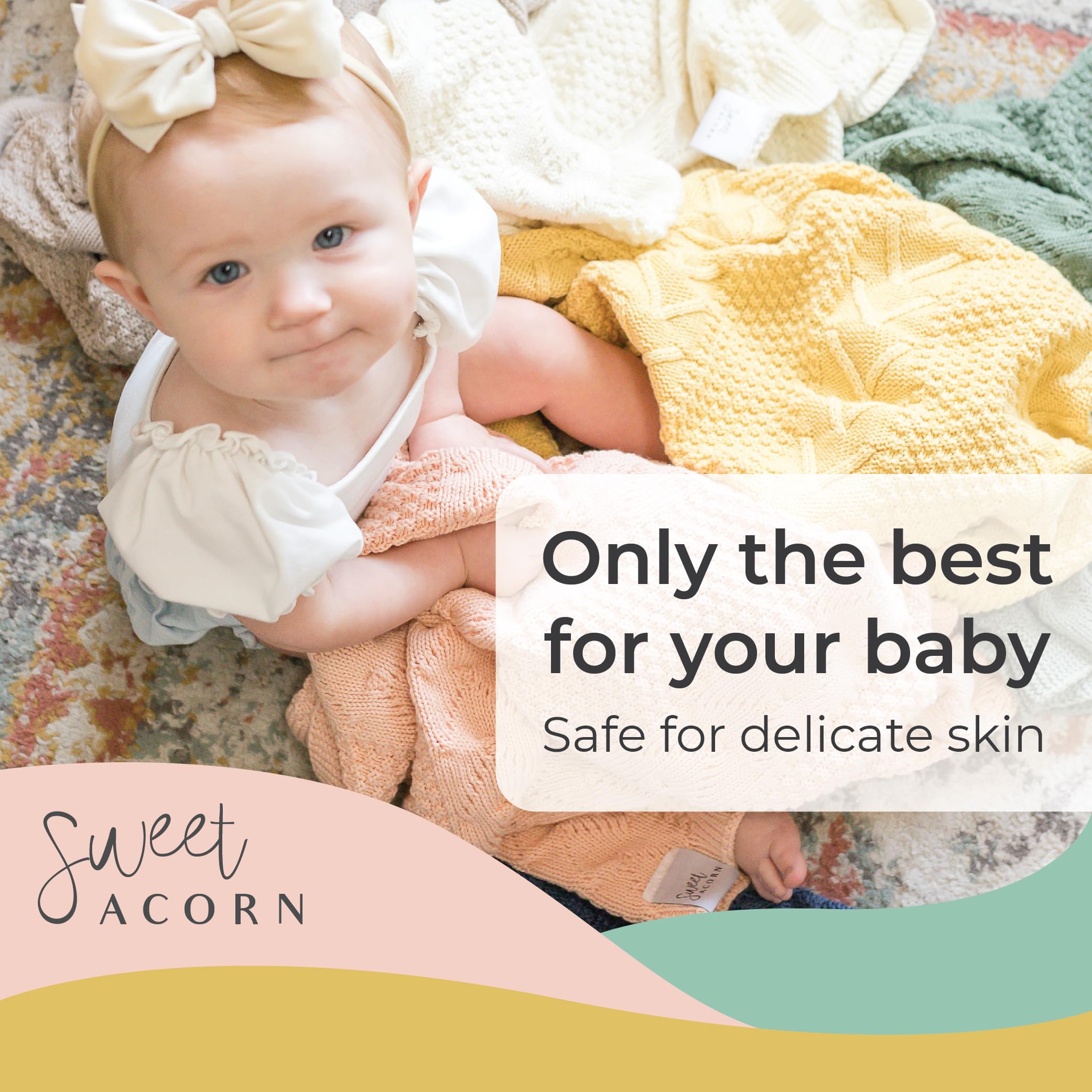 Sweet Acorn Knit Baby Blanket in Elegant Pattern, Organic Cotton Blankets for Crib or Stroller Receiving Blankets - Butter Yellow - Image 2