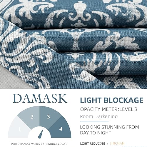 Miniatura 4 de jinchan Cortinas de oscurecimiento de habitación para dormitorio, cortinas con patrón de damasco azul, 84 pulgadas de largo para sala de estar,