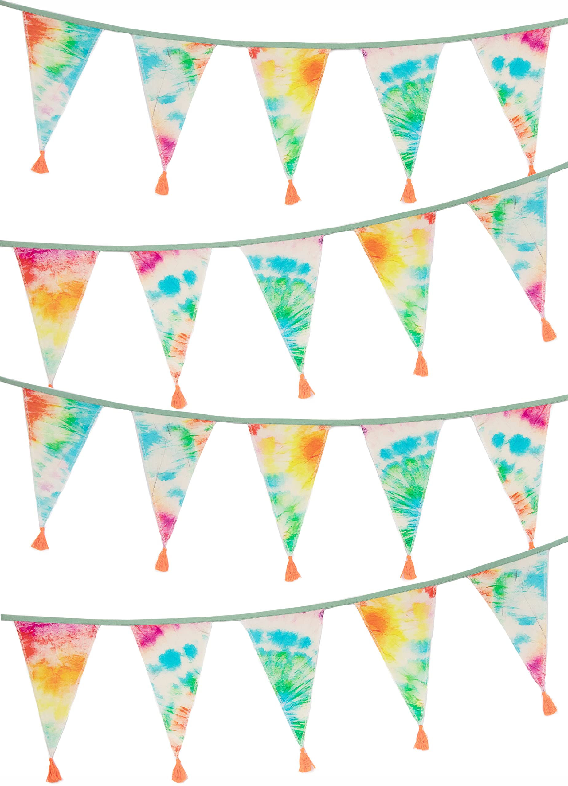 Talking Tables Ghirlanda Di Bandiere Tie Dye Arcobaleno Con Nappe - 3 Metri, 100% Cotone, Fatte A Mano, Per Feste Hippie E Decorazione Cameretta - 4