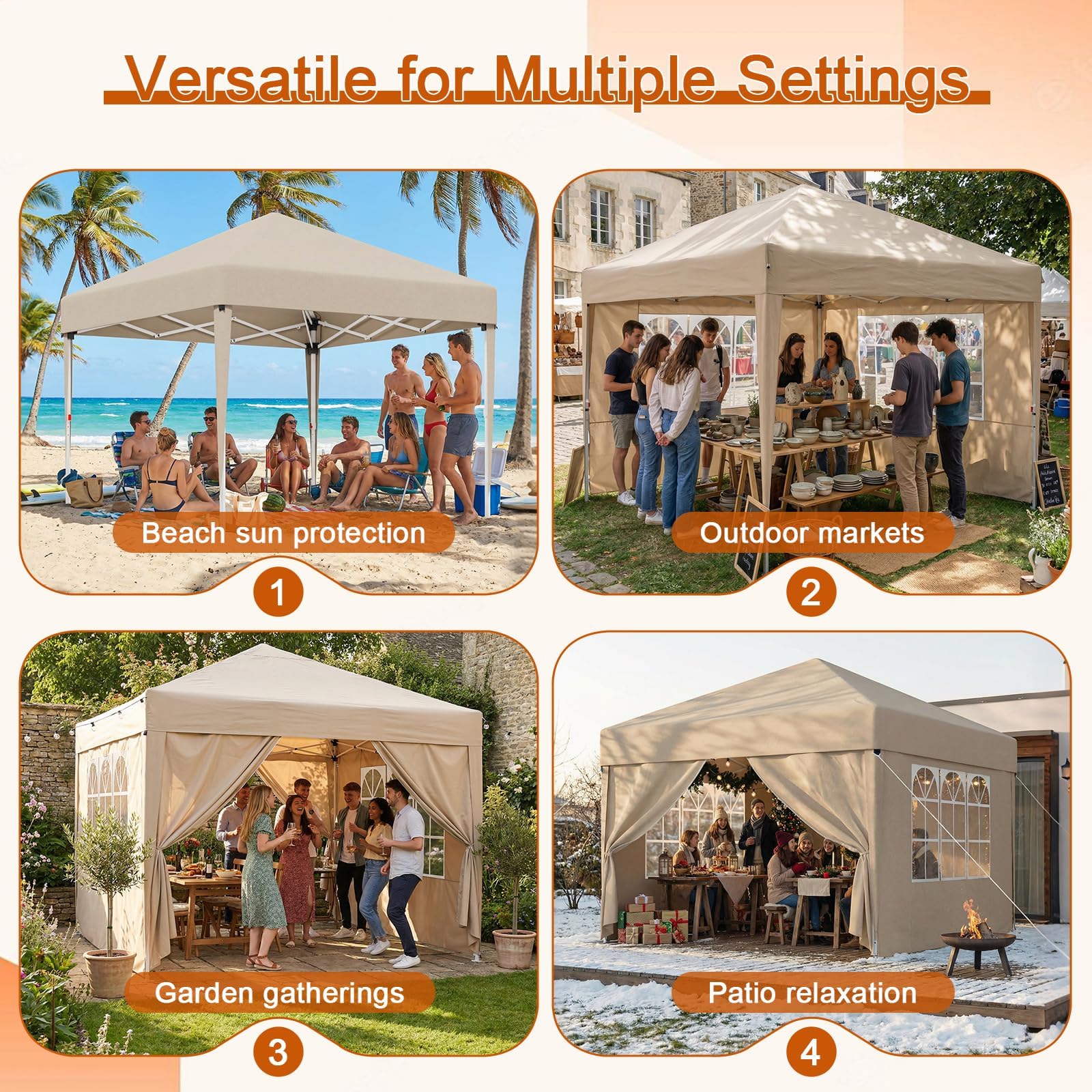 Devoko Gazebo Impermeable Plegable 3x3m,Gazebo con Laterales Que Incluye 4 Paredes extraíbles,Carpa Plegable Profesional con 3 Alturas Ajustables, protección UV 50+ para Jardines,Patios y acampadas