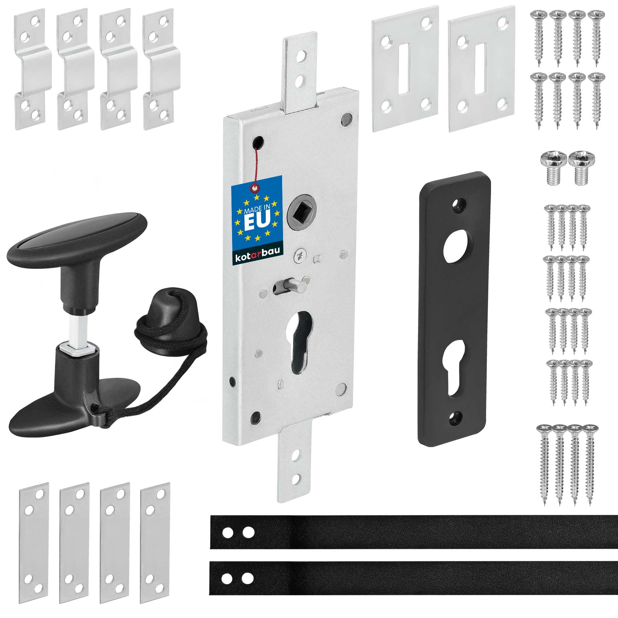 KOTARBAU® Cerradura para Puertas de Garaje batientes, Puertas de almacenes, rejas, Cerradura de embutir, Cerradura para Puertas y portones 60 mm, Cerradura Vertical - Juego Completo