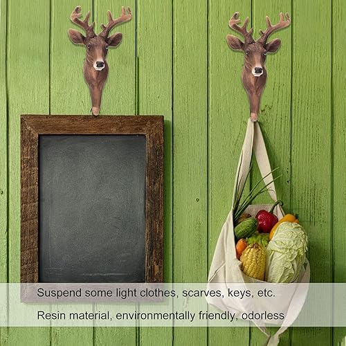 Miniatura 2 de Gancho de pared individual con cabeza de ciervo, gancho rústico con forma de animal, decoración de pared de cabeza de ciervo para colgar sombreros,