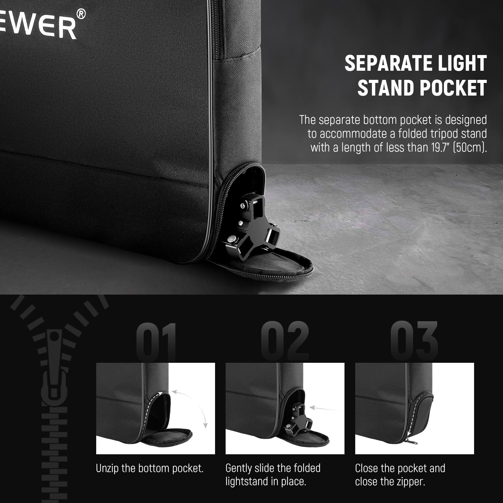NEEWER Borsa da Trasporto per Ring Light 12" per RH12B RH12C RH10B RH8B, Custodia Protettiva Portatile in Nylon da 50x42cm con Sezione Separata per Treppiede Stativo Luce Piegato Fino a 50cm