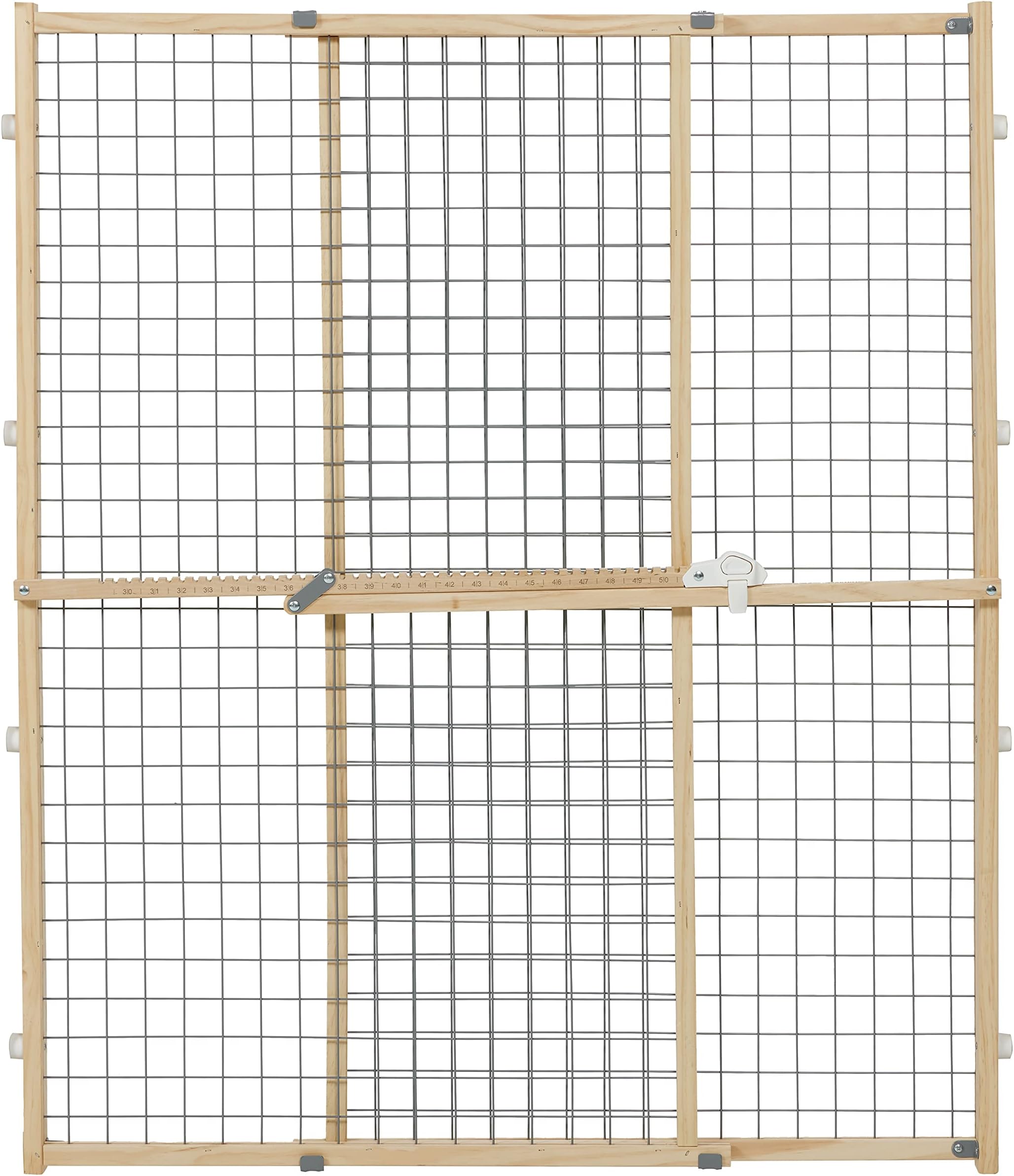 Midwest Homes for Pets Wire Mesh Pet Safety Gate, Dog Gate Expands to 50 Inches Wide, 44 Inches Tall, No Damage to Walls, Natural Wood and Powder Coated Wire