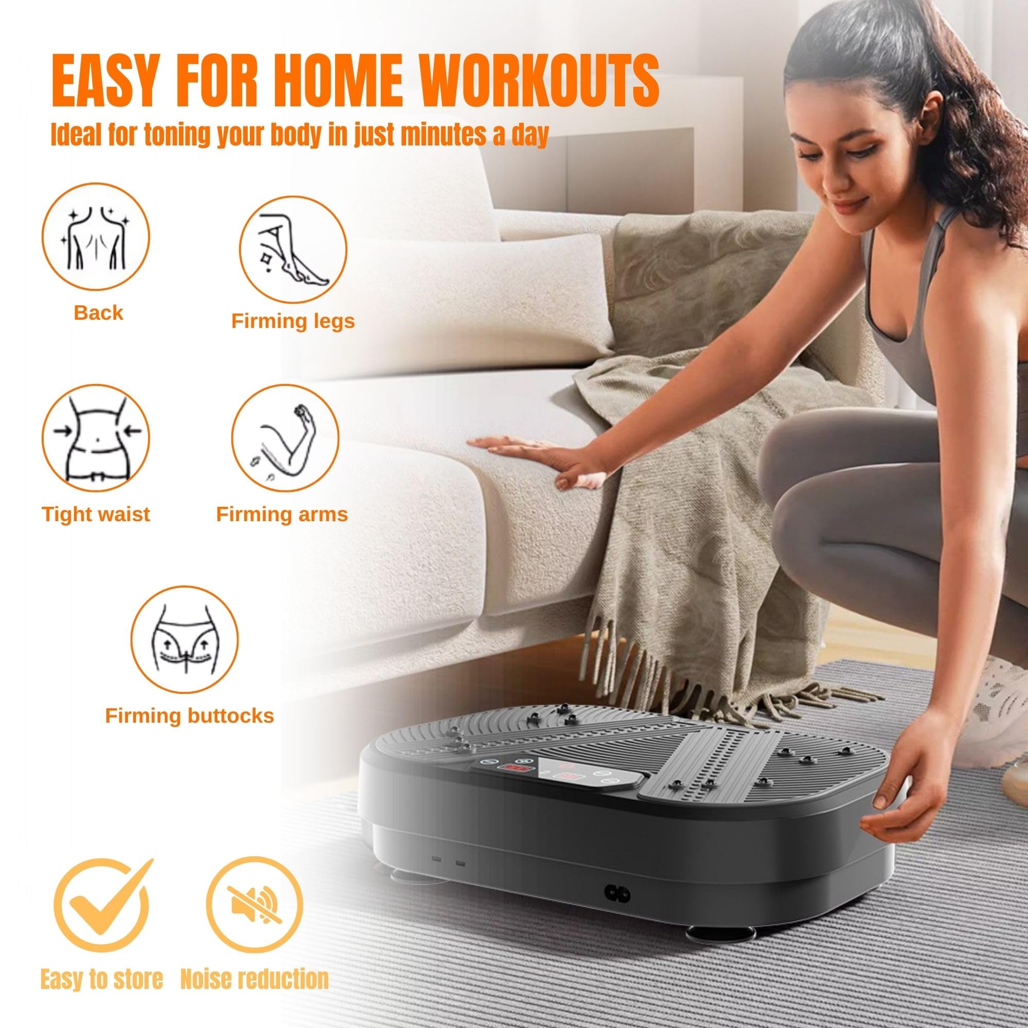 Plataforma Vibratoria Muscular, 120 Niveles de Vibración y 8 Programas. Maquina de Vibración Fitness para Hacer Ejercicio en Casa, con Mando a Distancia, Cable y Pantalla LED.