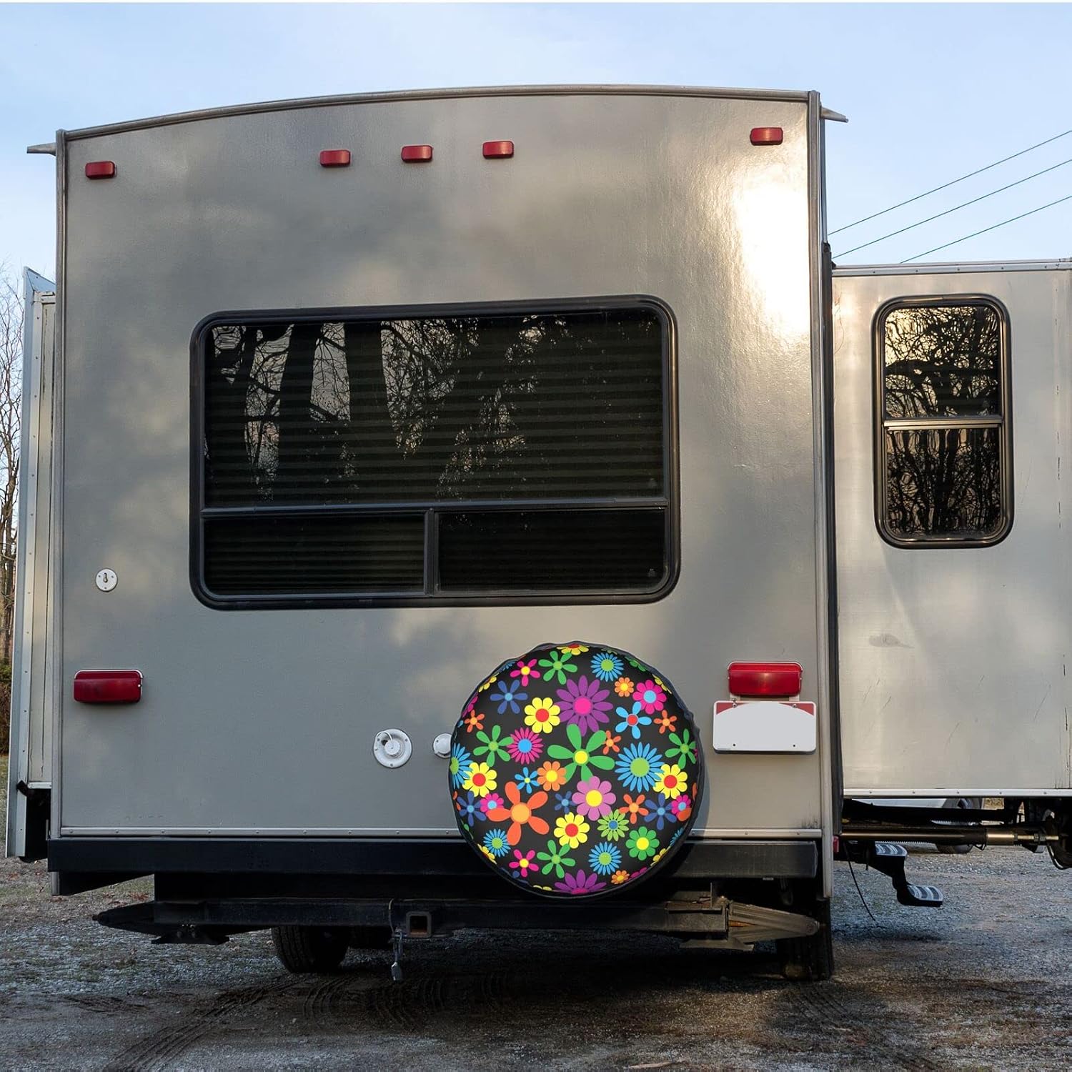 Hippie Flowers Spare Tire Cover Dust-Proof Wheel Tire Cover Fit Trailer, RV, SUV and Many Vehicle 17 Inch