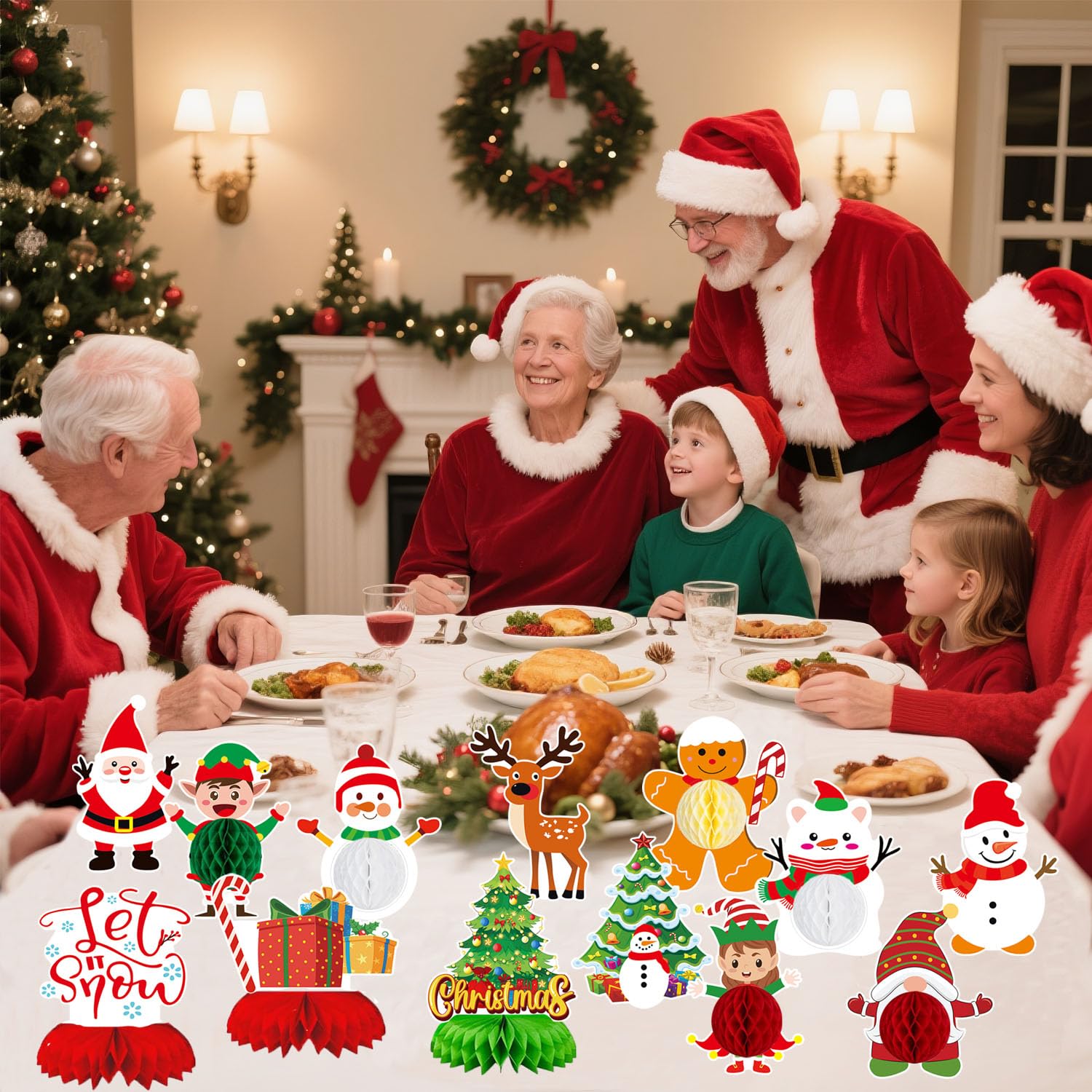 13 centrotavola natalizi per tavoli, decorazioni per la tavola per feste di Natale, per interni, centrotavola in carta a nido d'ape, decorazioni per centrotavola per le vacanze