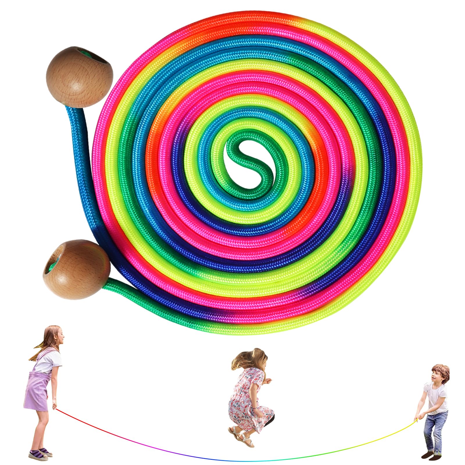Corda Per Saltare Arcobaleno Per Bambini - Regolabile, Con Manici In Legno, Lunghezza 280cm - Foto 10