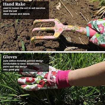 Gardening Gifts for Women, 16 PCS Garden Tools Set, Floral Garden Hand Tool Kit with Gloves, Large Handle Storage Tote, Gifts for Mother, Lady, Christmas, Birthday
