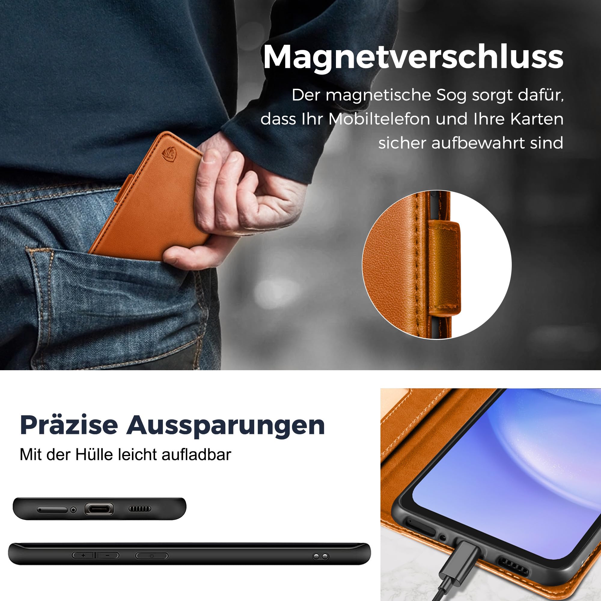 CASBST Leder-Handyhülle Für Xiaomi Redmi Note 13 4G – Klappcase Mit Kartenfach, Ständer & RFID-Schutz, Stoßfest (Farbe: Rose)