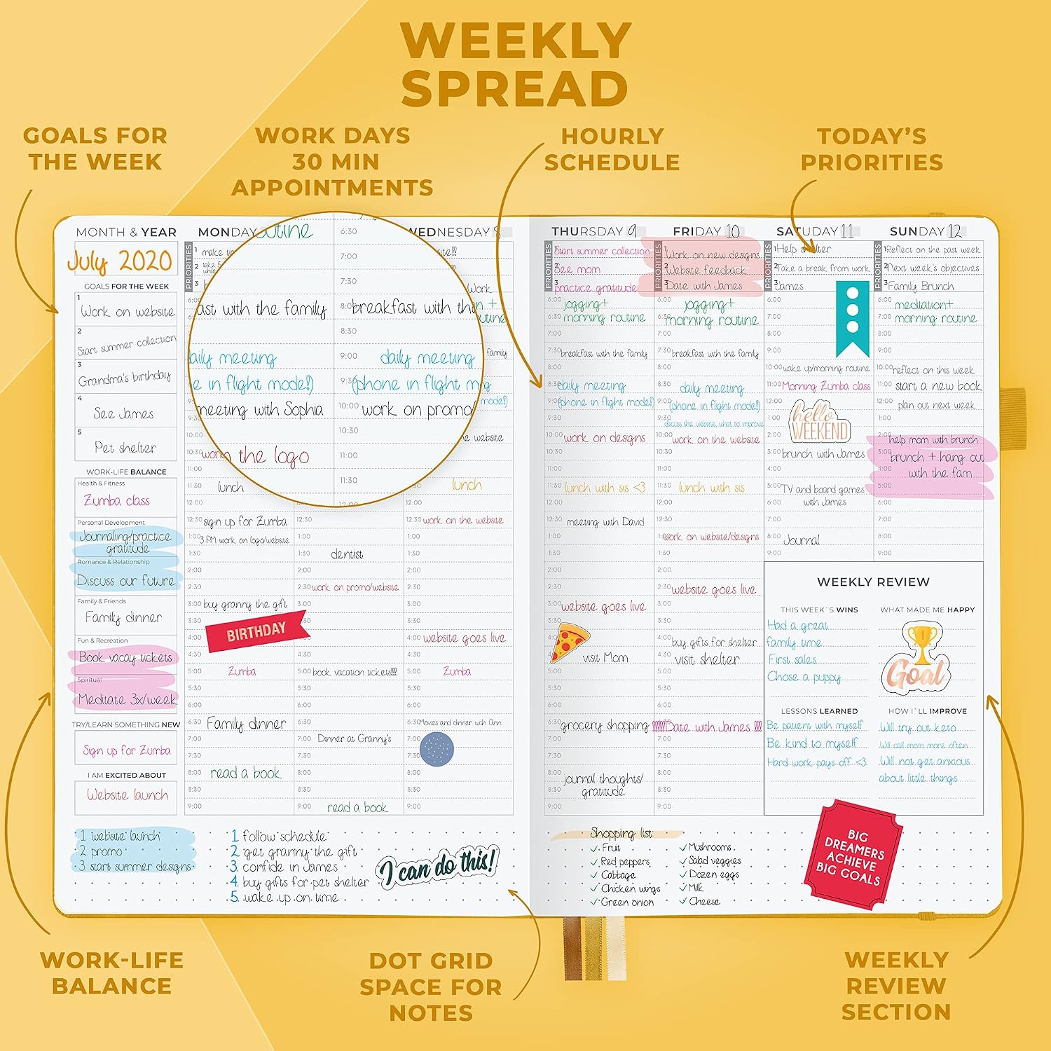 Clever Fox Planner Schedule - Undated Weekly & Monthly Life Planner with Time Slots, Appointment Book & Daily Organizer, A5 (Yellow) - Image 4