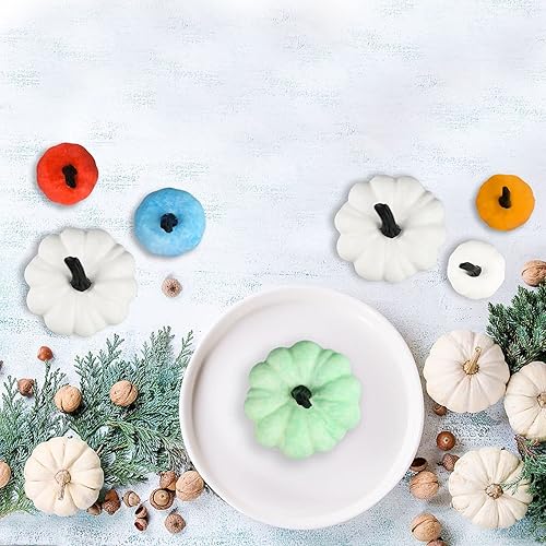 Miniatura 5 de JIABNUKKN Decoraciones de calabaza de Halloween para niños, 10 piezas, pintura tu propia calabaza artificial, calabaza blanca, kit de decoración de