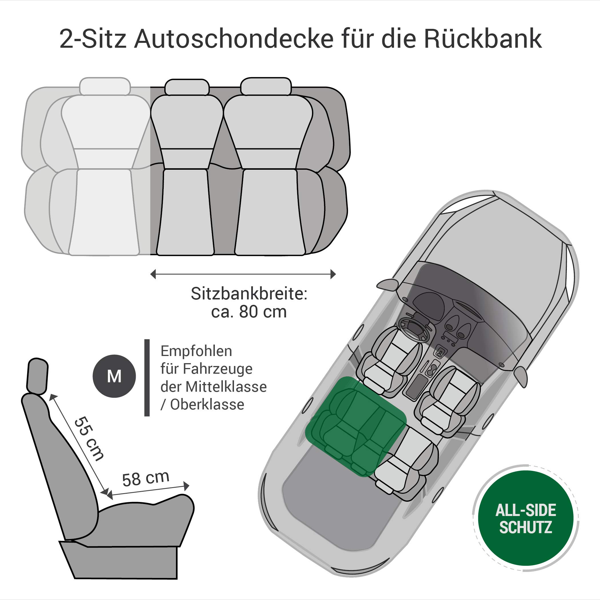 Doctor Bark Pokrowiec samochodowy dla psów, na 2 tylne siedzenia, z zamkiem błyskawicznym, do wszystkich samochodów osobowych i SUV-ów, M | 2er Sitz, szary