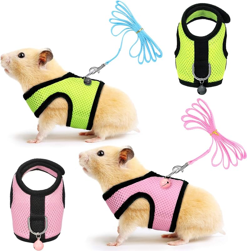 Peitoral com Guia para Pequenos Animais SATINIOR, Nylon, Verde e Rosa, Tamanho S, Pacote com 2