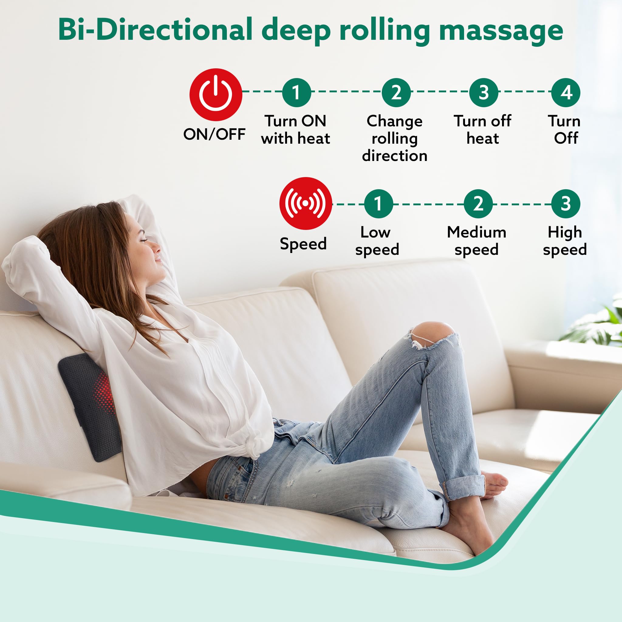 AGARO Deluxe Shiatsu Neck & back cushion Massager with 4 Rollers & Lukewarm Heat, Corded Electric for Body Massage, for Neck, Back, Shoulders, Waist, Legs, Foot, Relieves Fatigue and Muscle Pain - Image 2 thumbnail