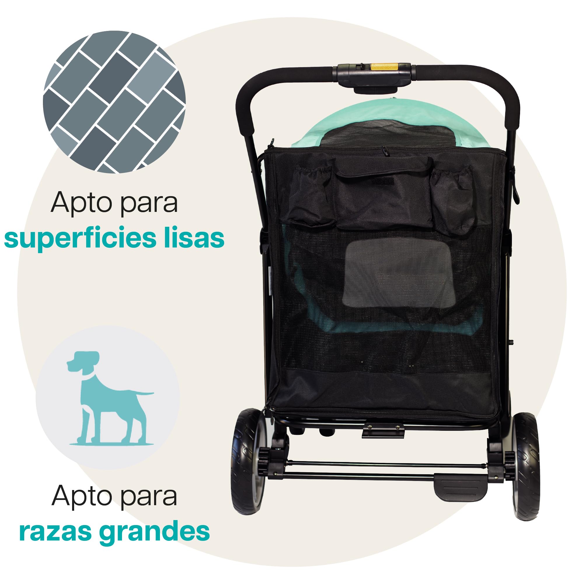 Innopet Mamut carrito grande azul - Cochecito para perros grandes hasta 50kg, incluye cubierta de lluvia, plegado rápido y ruedas delanteras giratorias