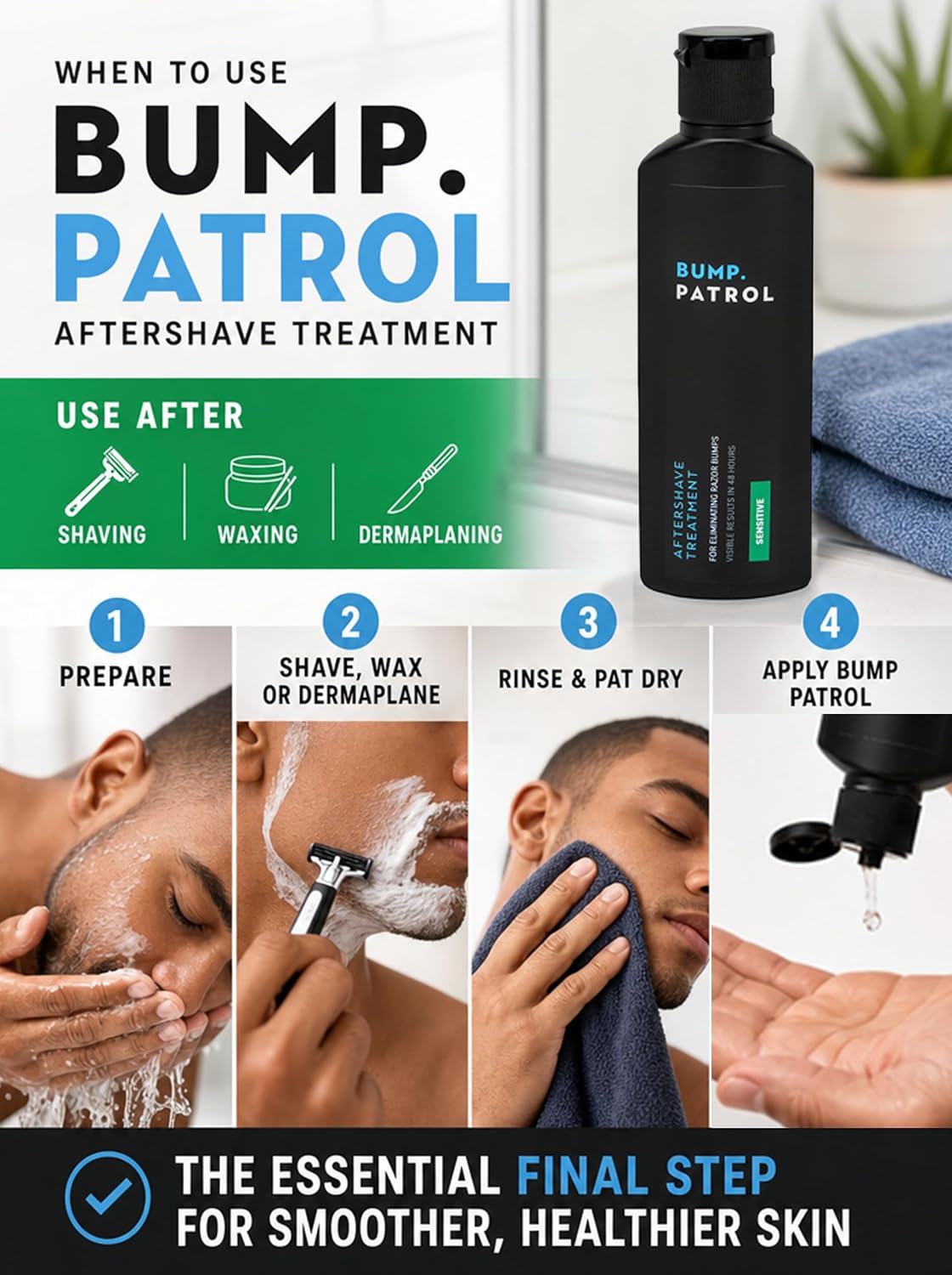 Bump Patrol Sensitive Strength Aftershave Treatment Serum – Razor Bump Stopper and Ingrown Hair Treatment for Men and Women, Alcohol Free Ingrown Hair Serum for Sensitive Skin 2 oz (Pack of 1)