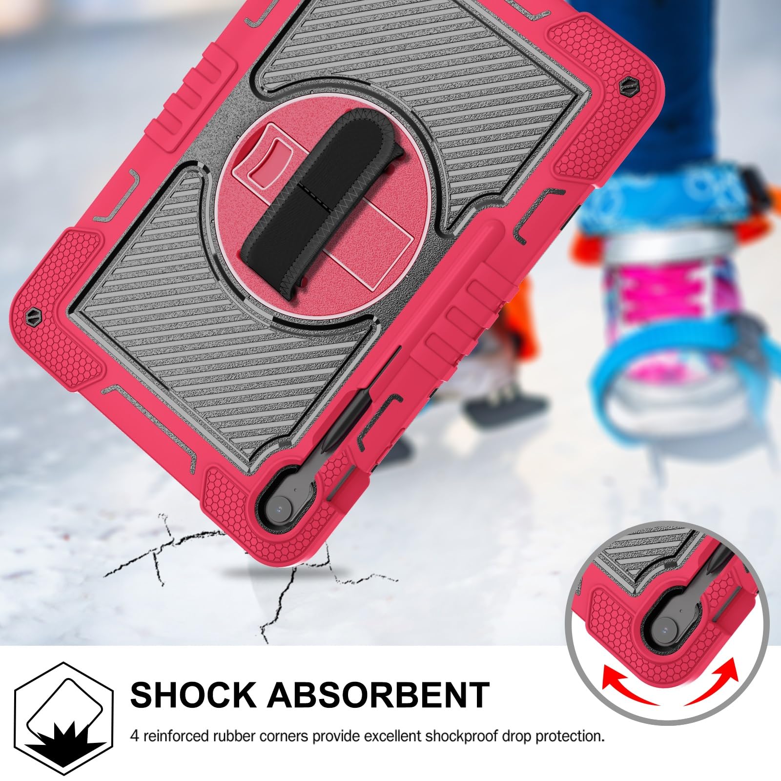 Custodia protettiva antiurto per Samsung Galaxy Tab S10 FE+/S10 FE Plus 13" 2025, custodia protettiva antiurto con cinturino da polso e tracolla, custodia in silicone stabile con cavalletto (rosso +