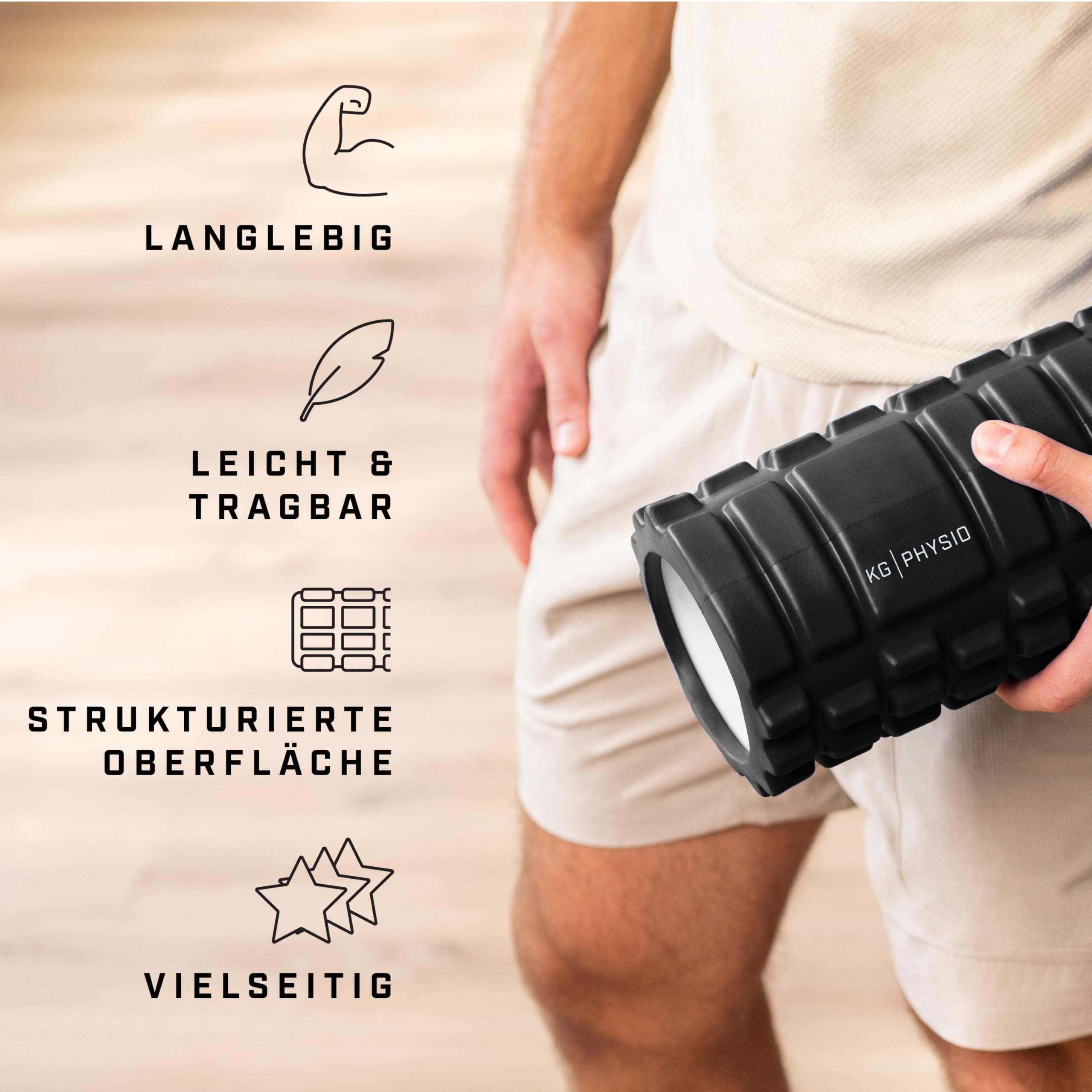 KG PHYSIO Faszienrolle Wirbelsäule, Rücken & Beine - 3-Zonen Massageroller (Weich/Mittel/Intensiv) - Leichter EVA Foam Roller - Yoga Rolle zum Warm-up, Trainieren & Massieren (33 x 13,5 cm)