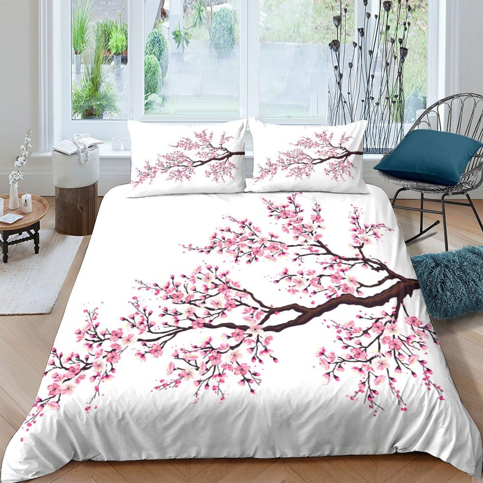 Ctjqhvkz Style-10 3D Printed Cherry Blossom Fitted Sheet Microfiber Soft Breathable Plum Branch Bed Cover For Bedroom Guest Room Decor Single（135X200cm）