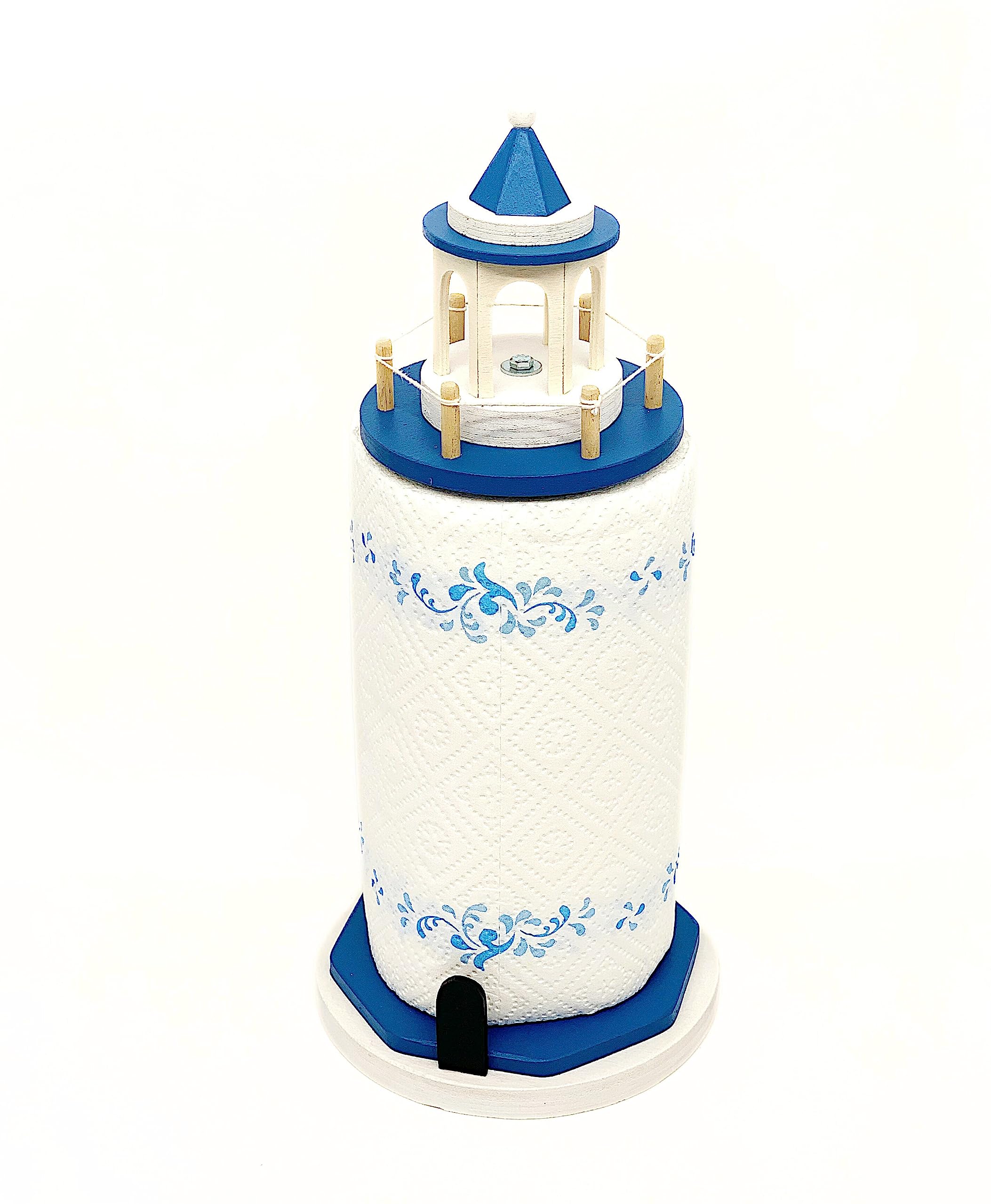 Porta rotolo carta da cucina, porta rotolo per casa, portarotolo legno blu azzurro, faro nautico in stile marino, arredo cucina, portarotolo carta, regalo per mamma
