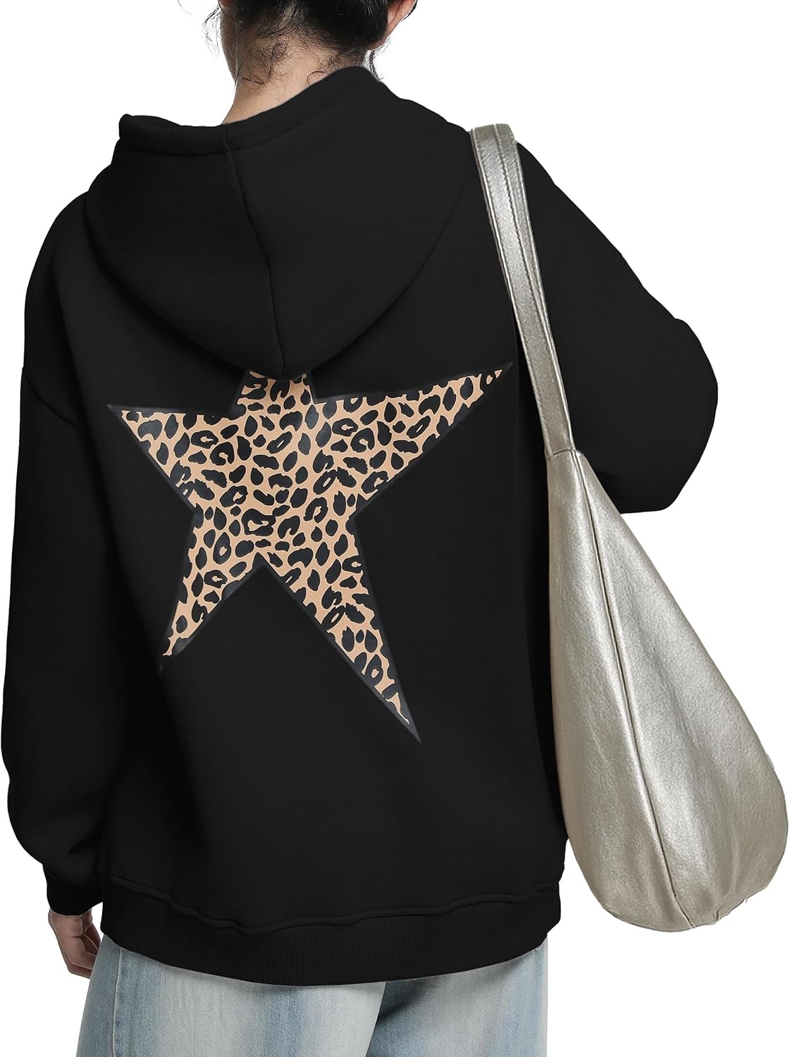 Hoodies for Womens Y2k Oversized Star Print Sweatshirts Aesthetic Cheetah Graphic Hooded Hoodie - Image 4
