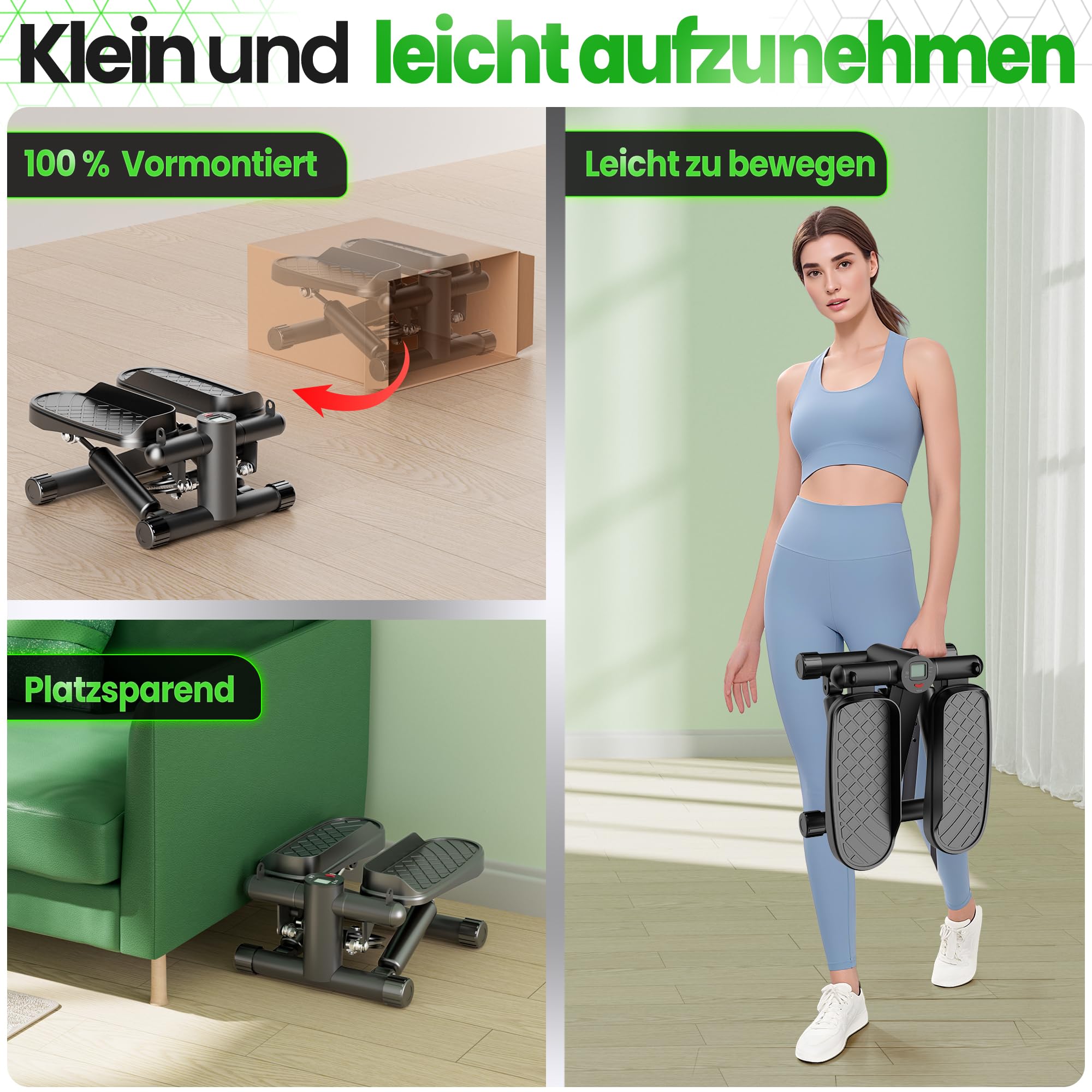 Ultrasport Stepper für Zuhause I Mini Stepper Fitness, 2 in 1 Up-Down Swing Stepper mit Power Ropes und LCD Display I Fitness Stepper für Zuhause, Ministepper