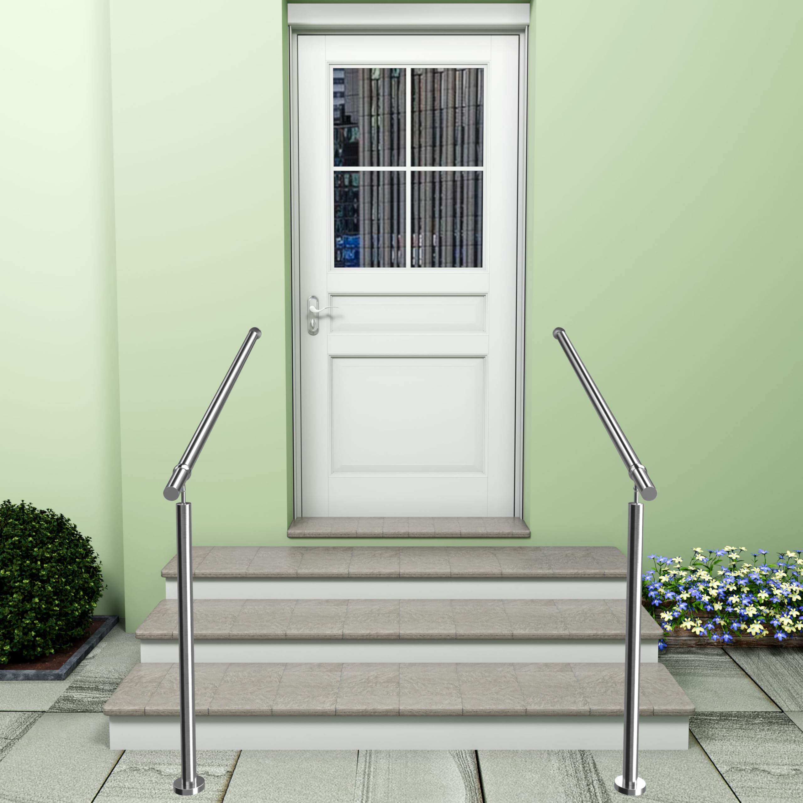 AICA Barandilla de escalera, Barandilla de entrada de acero inoxidable, ángulo de montaje ajustable, montaje en pared y suelo, para entradas, pasillos, interior y exterior, Plateado, 120x95 cm