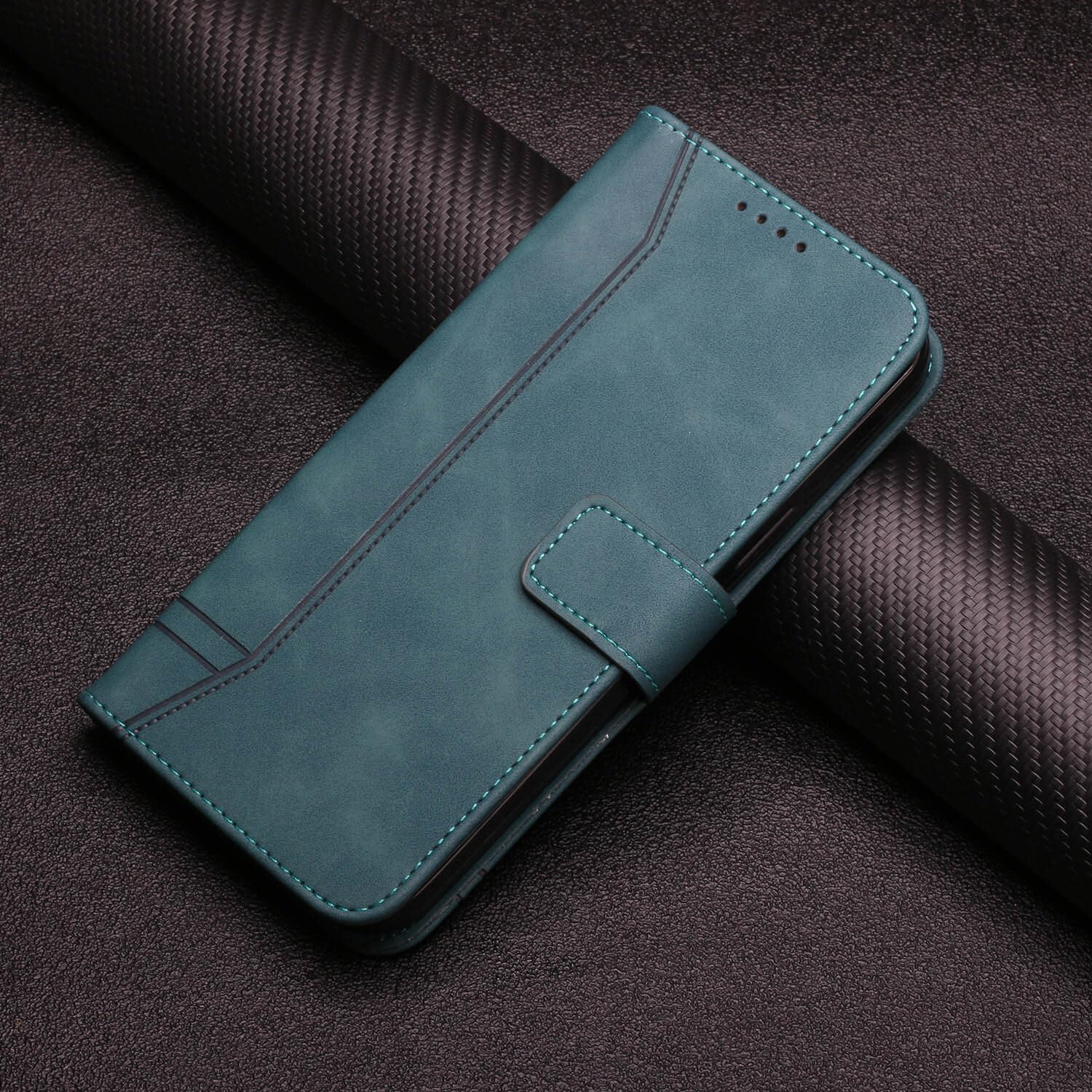 Generic Custodia compatibile con Samsung Galaxy S22 (colore blu) Custodia a libro magnetica in pelle con motivo linea laterale