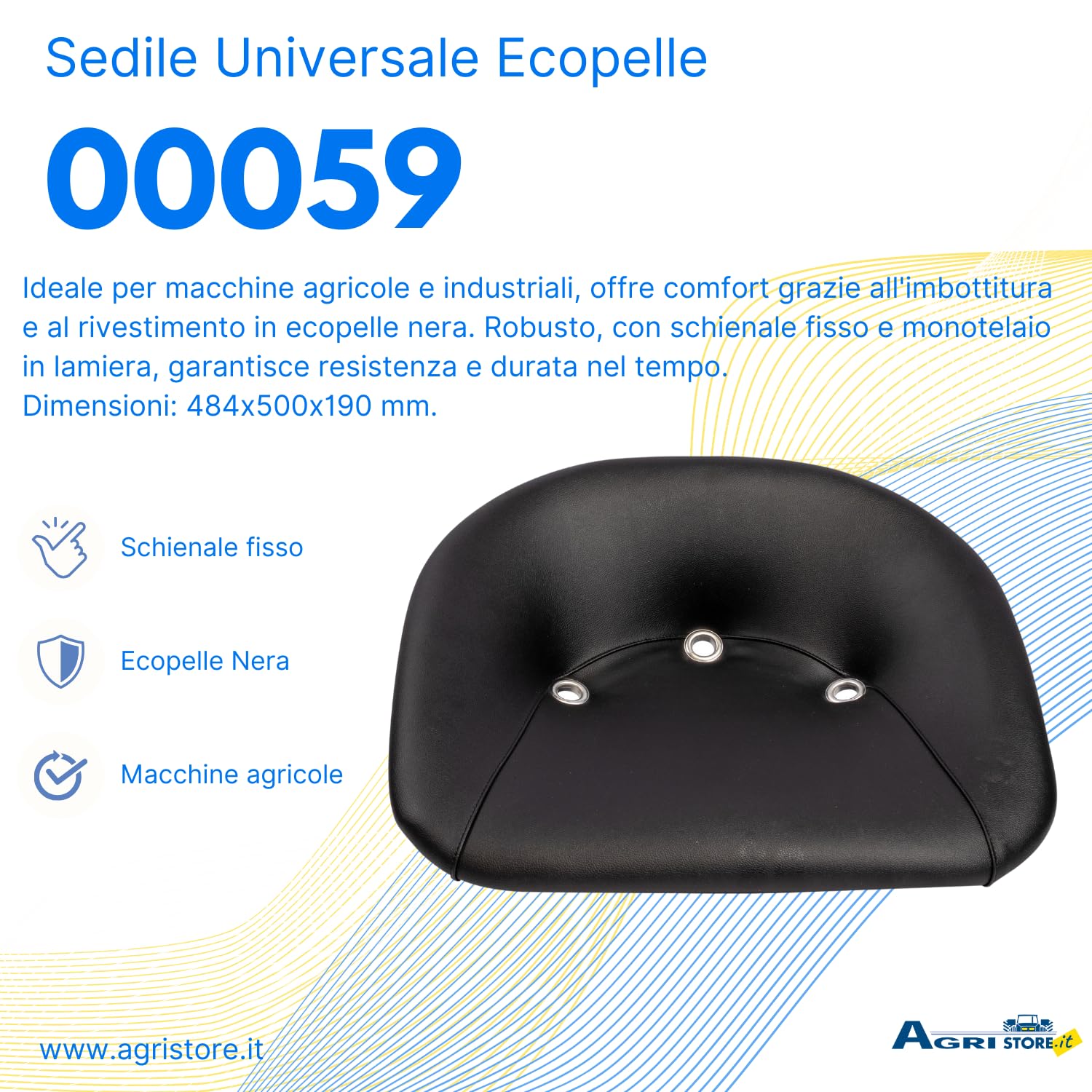 Sedile universale Ama in ecopelle nera per macchine agricole