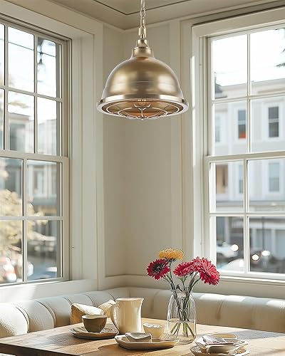 Miniatura 7 de Kira Home Liberty - Lámpara colgante industrial moderna de 13 pulgadas + pantalla de jaula de metal, altura colgante ajustable, acabado de latón frío