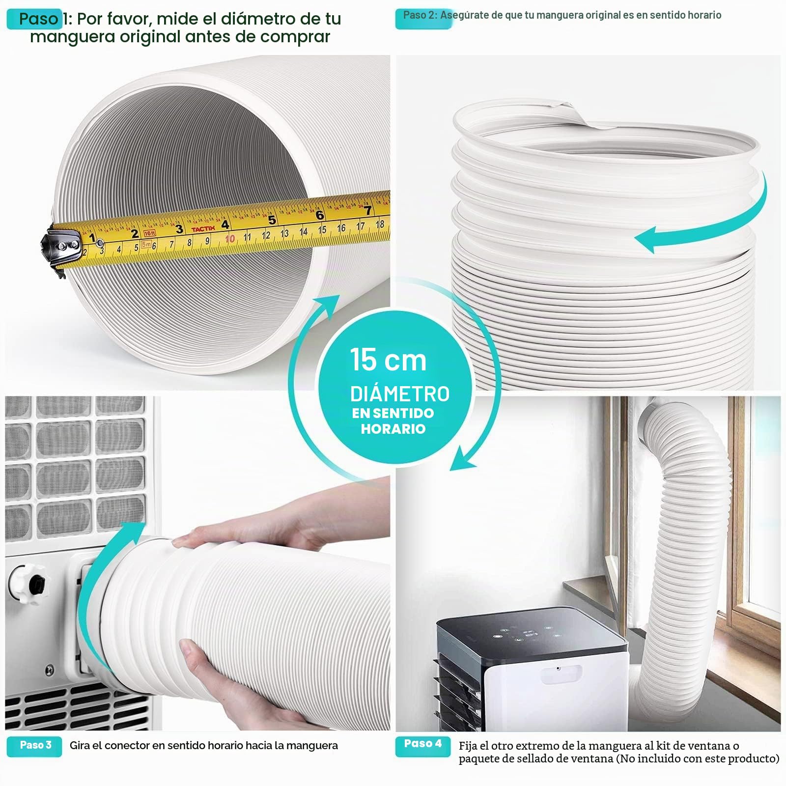 Manguera de Escape para Aire Acondicionado Portátil Extension PP Diámetro 5.9Pulgadas,Tubo Aire Acondicionado Portatil Mejor Ductilidad En el sentido de las agujas del reloj y 300 cm