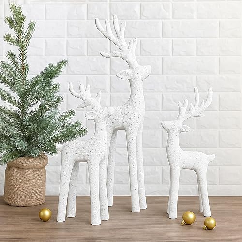 Miniatura 3 de Juego de 2 estatuas de resina, decoración de reno de Navidad neutra, estatuas de alce para sala de estar, dormitorio, oficina, estantería de