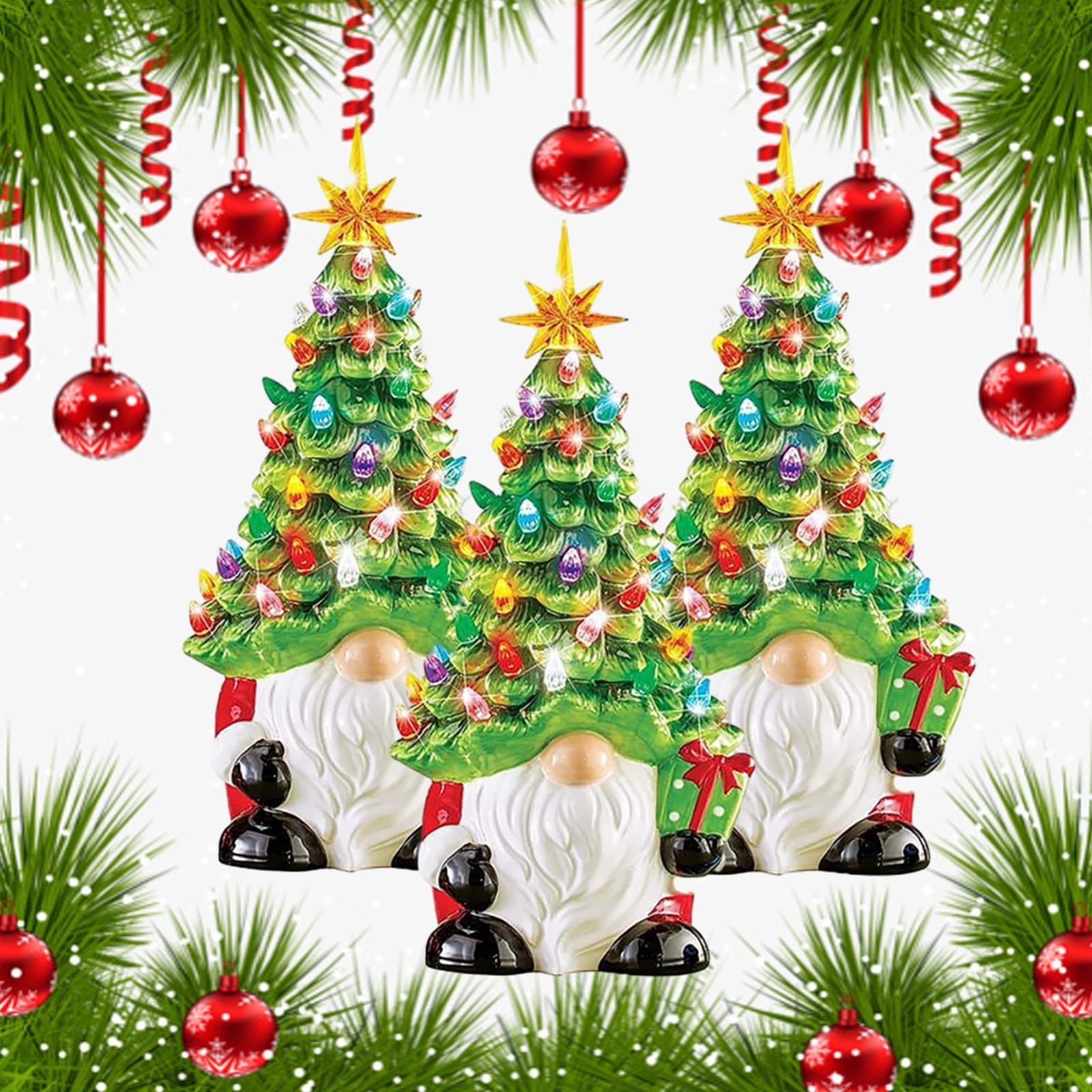 Décoration lumineuse pour sapin de Noël en forme de gnome pour une table de fête chaleureuse