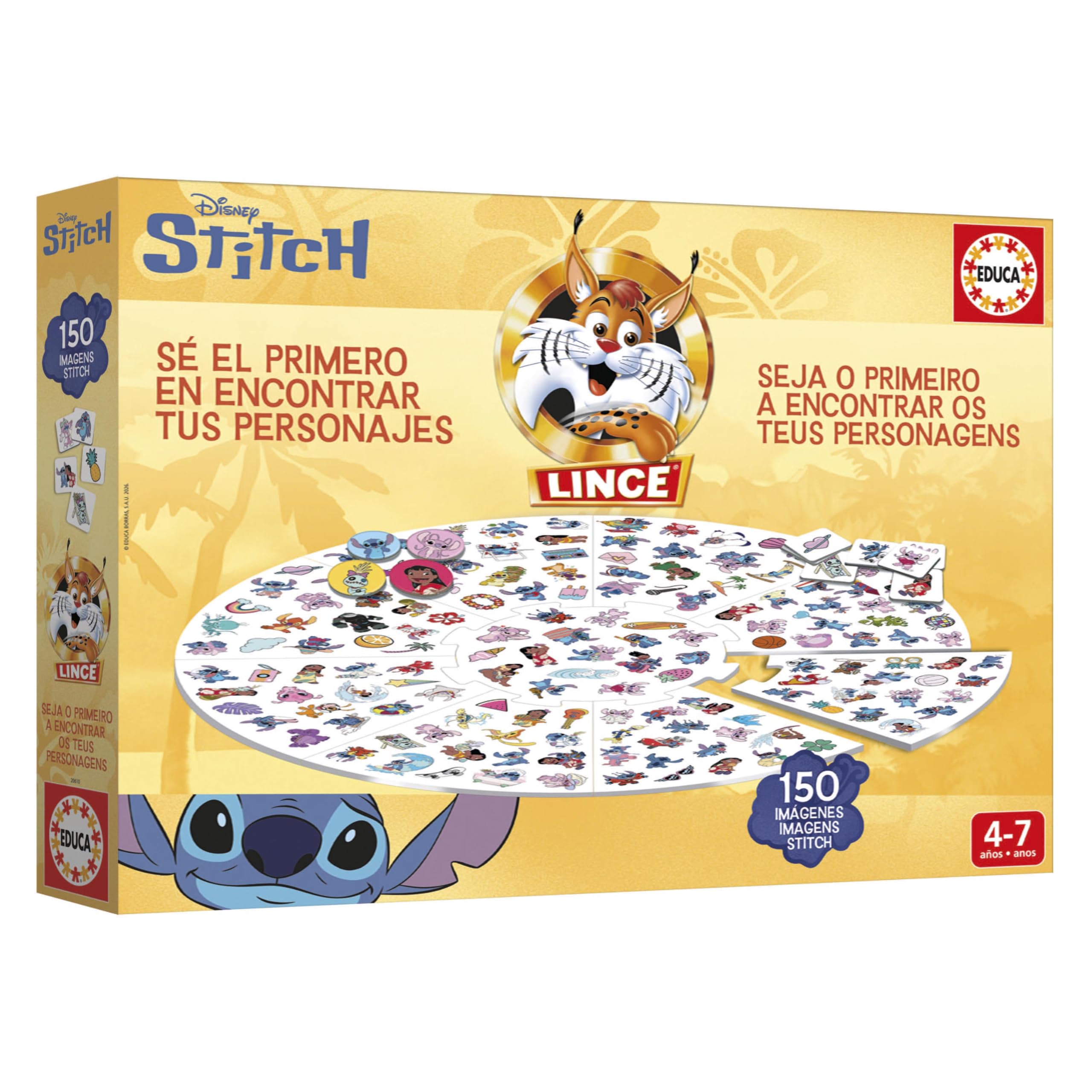 Educa - Lince Stitch 150 Imágenes | Juego de Mesa Familiar para agudizar Vista, Memoria y Reflejos Mientras te diviertes | A Partir de 4 5 años (20610)