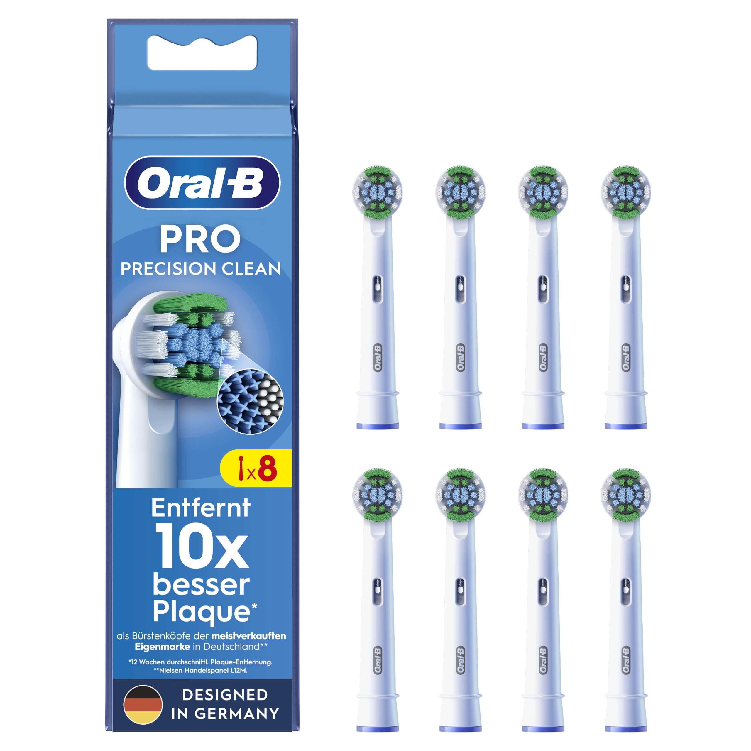Oral-B Pro Precision Clean – ORIGINAL Aufsteckbürsten für Elektrische Zahnbürste – Zahnreinigung, Ersatzbürsten mit innovativen X-Borsten, Zahnbürstenaufsatz, Designed in Germany – Weiß, 8 Stück